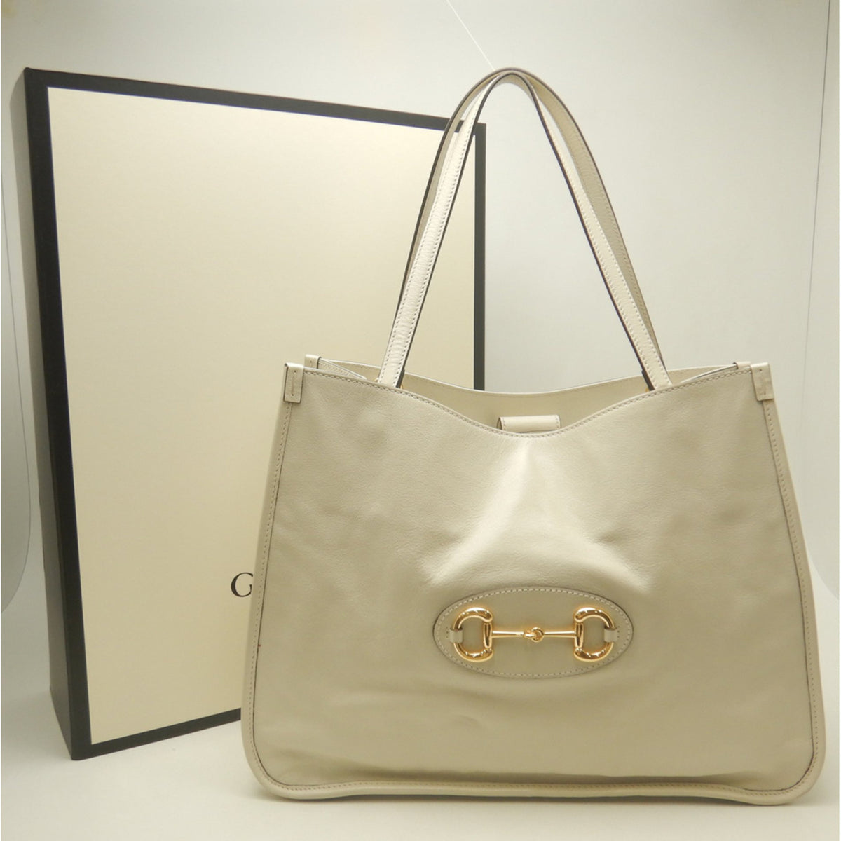 Gucci Horsebit Ivory Leather Tote Bag (Pre-Owned)