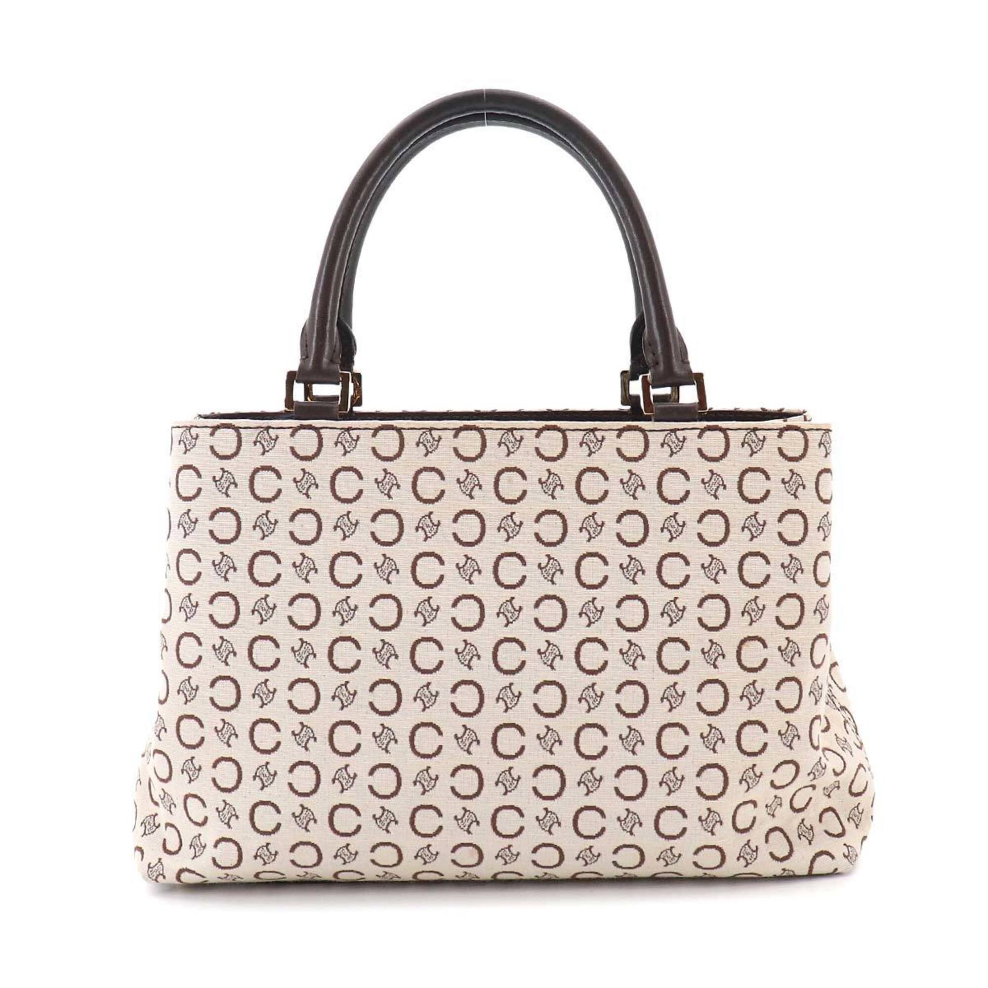 Celine Macadam Beige Brown Canvas Leather Handbag (Pre-Owned)