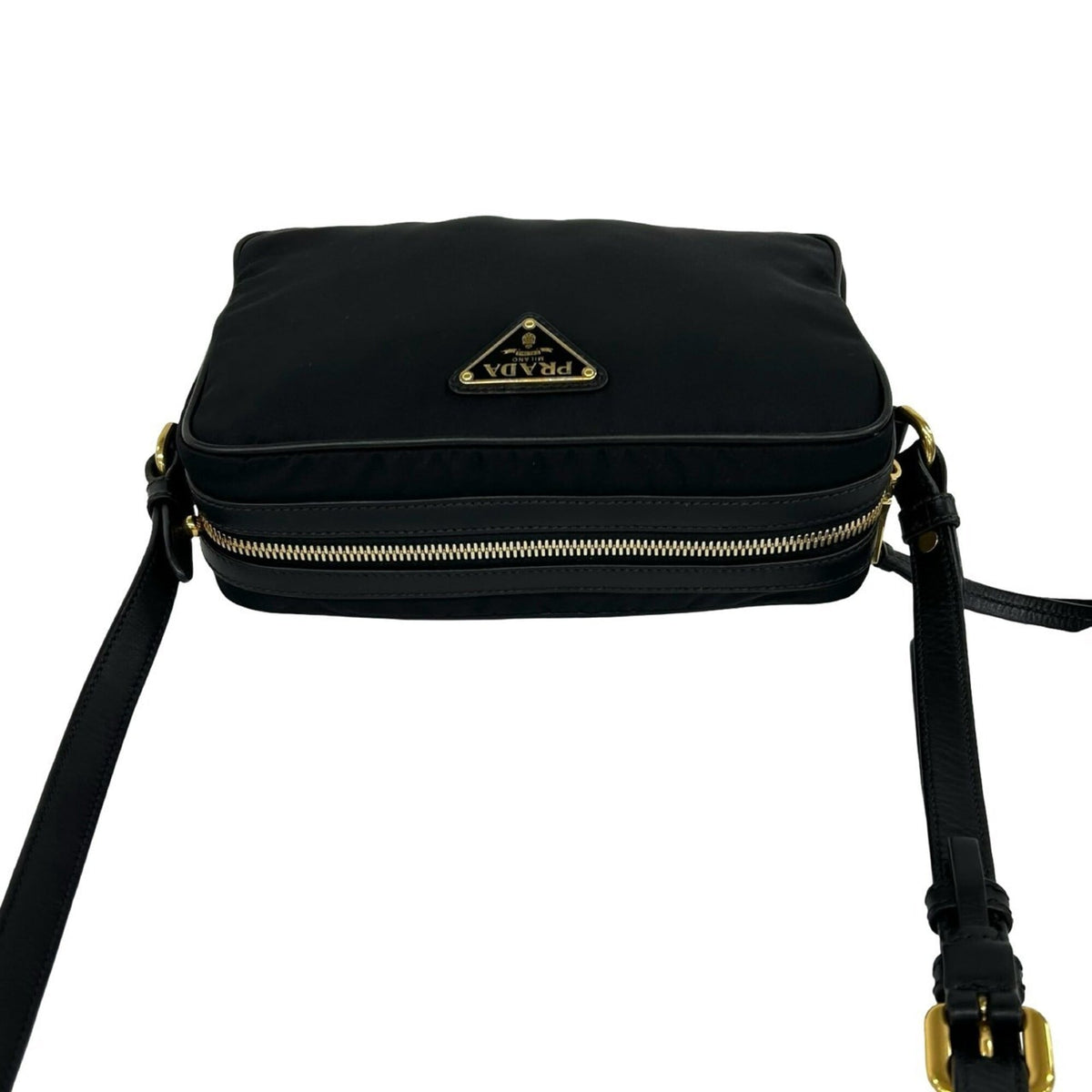 Prada Black Nylon Leather Pochette Shoulder Bag (Pre-Owned)