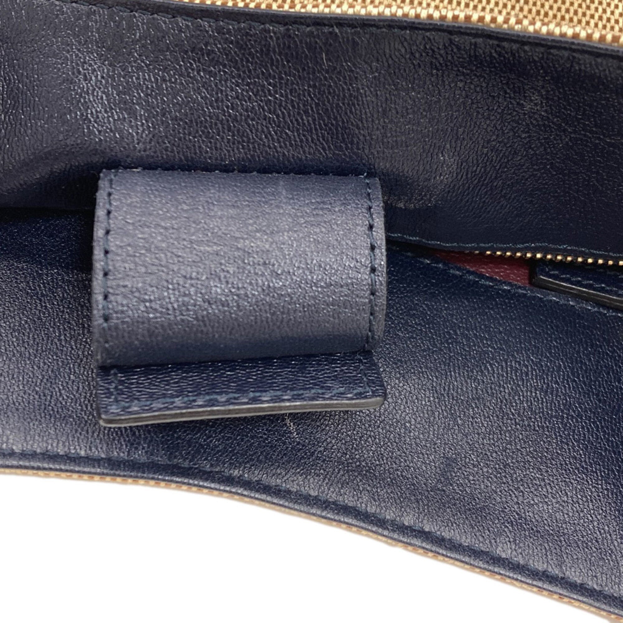 Gucci Beige Navy Canvas Tote Bag (Pre-Owned)