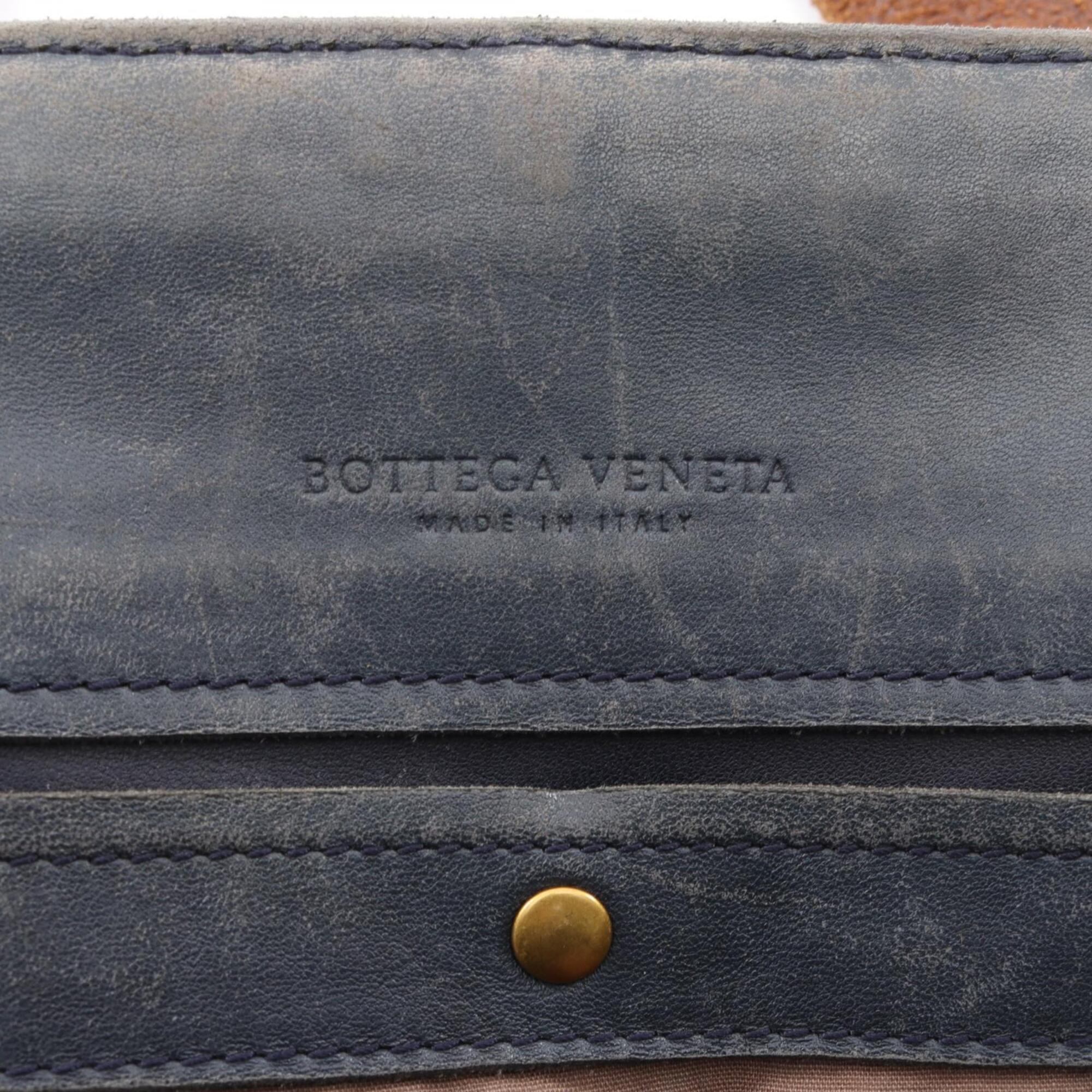 Bottega Veneta Brown Navy Leather Handbag Tote Bag (Pre-Owned)