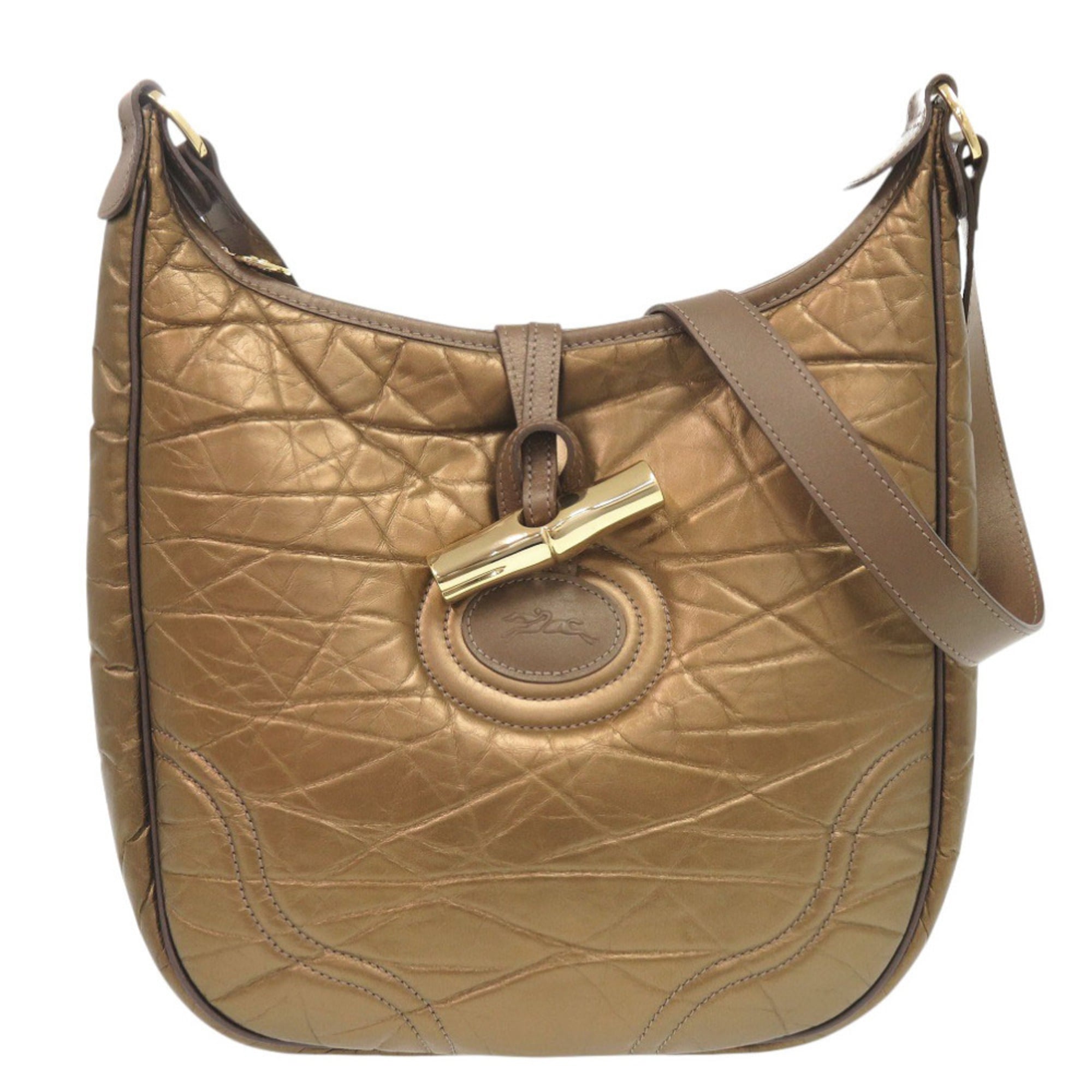 Longchamp Bronze Brown Leather Shoulder Bag (Pre-Owned)