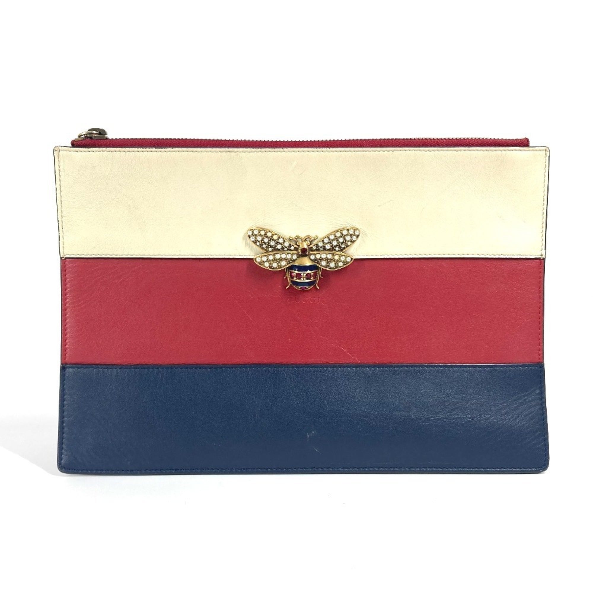 Gucci Navy Red Color Rhinestone Clutch Bag Pouch (Pre-Owned)