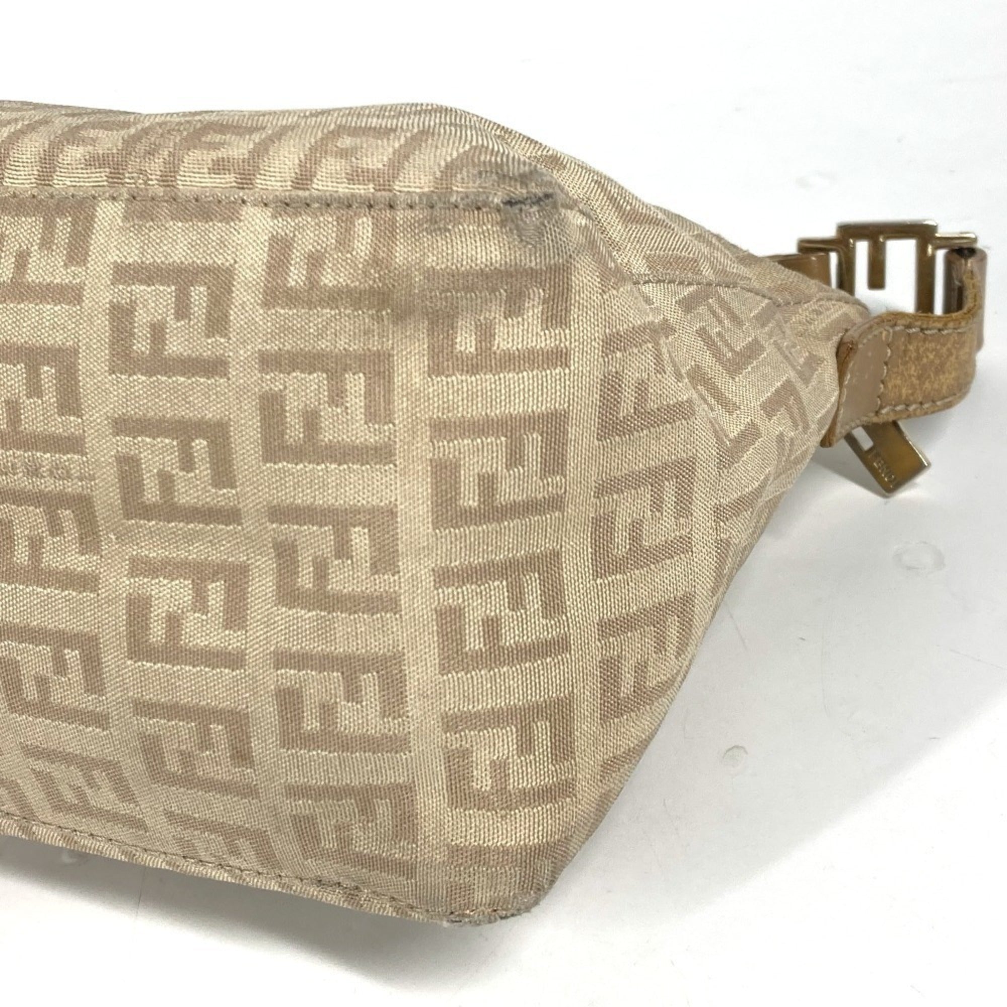 Fendi Beige Leather Canvas Shoulder Bag (Pre-Owned)