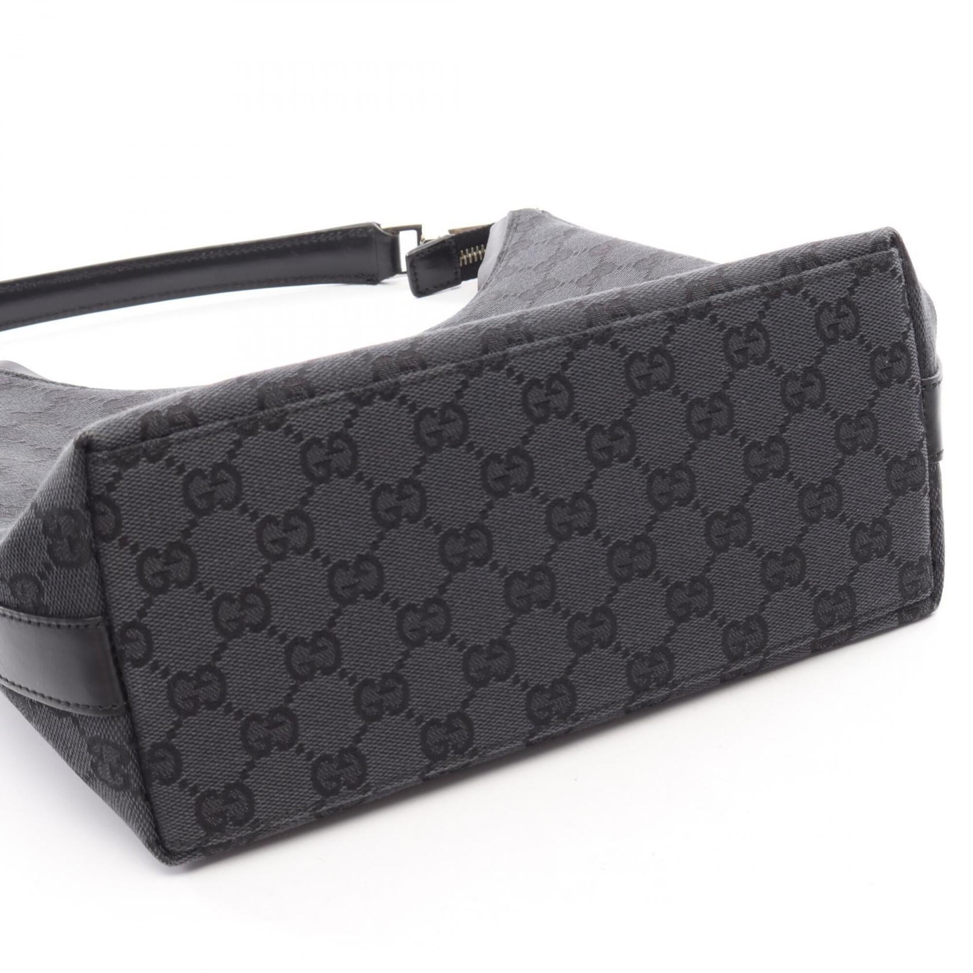 Gucci Gg Canvas Black Gg Canvas Leather Handbag Shoulder Bag (Pre-Owned)
