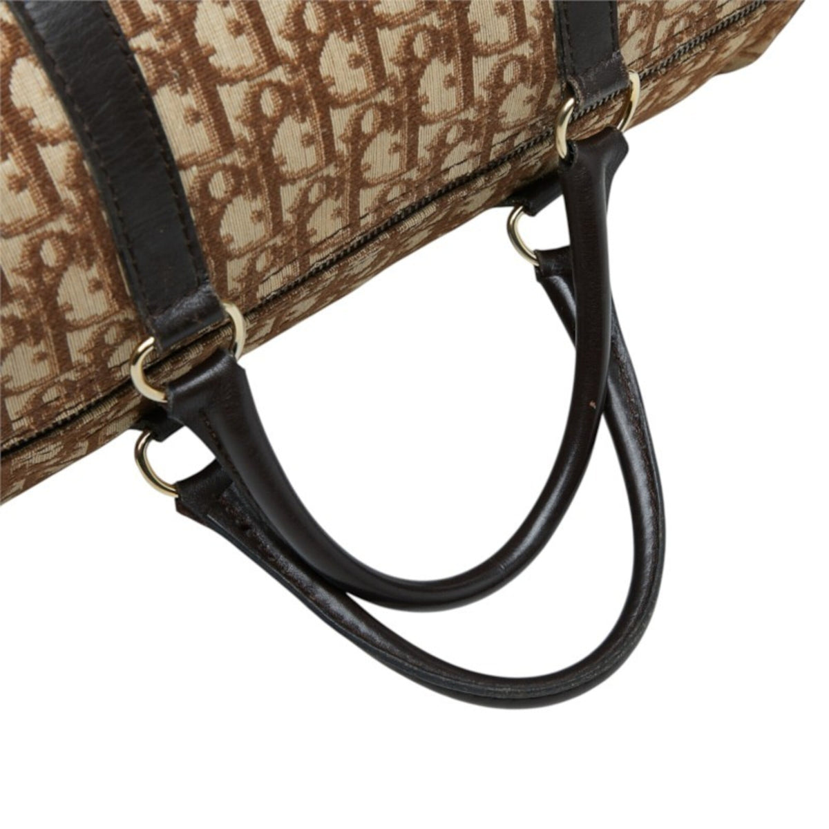 Christian Dior Beige Brown Canvas Leather Boston Bag Handbag (Pre-Owned)