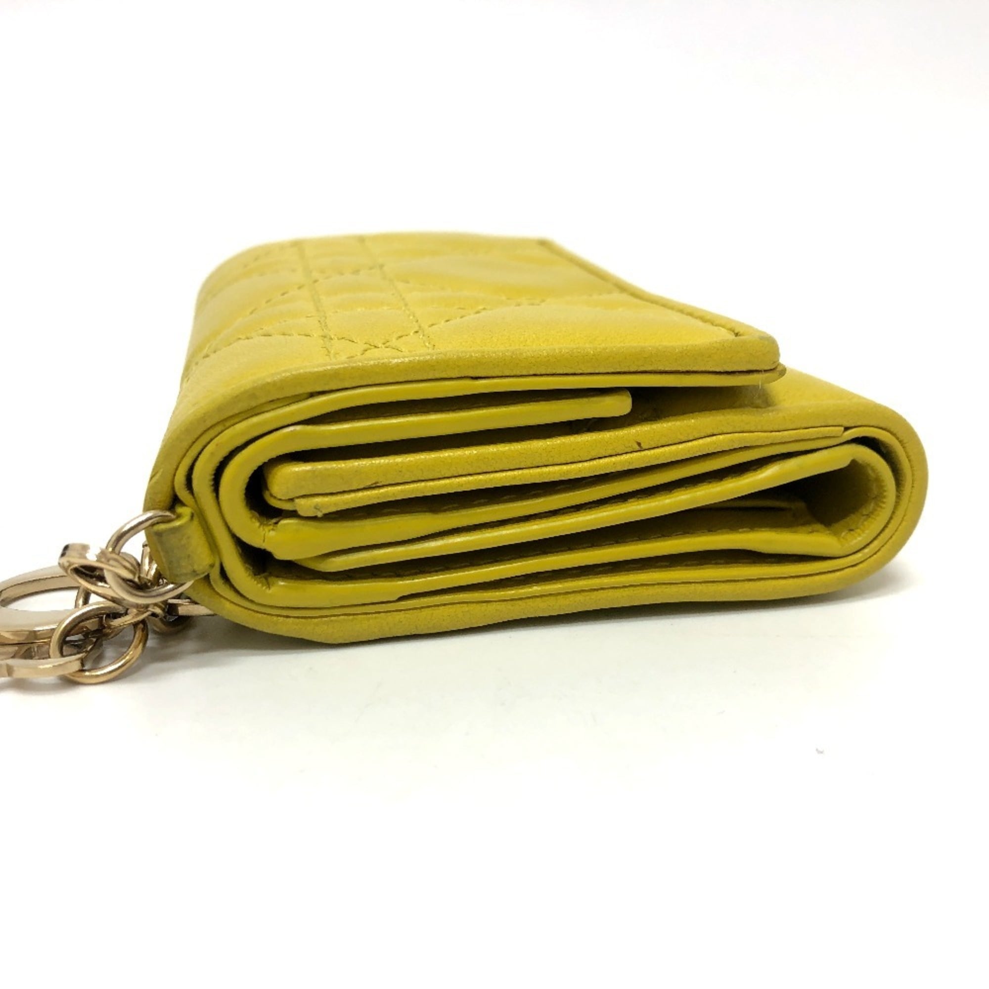 Christian Dior Lady Dior Yellow Leather Wallet (Tri-Fold) (Pre-Owned)