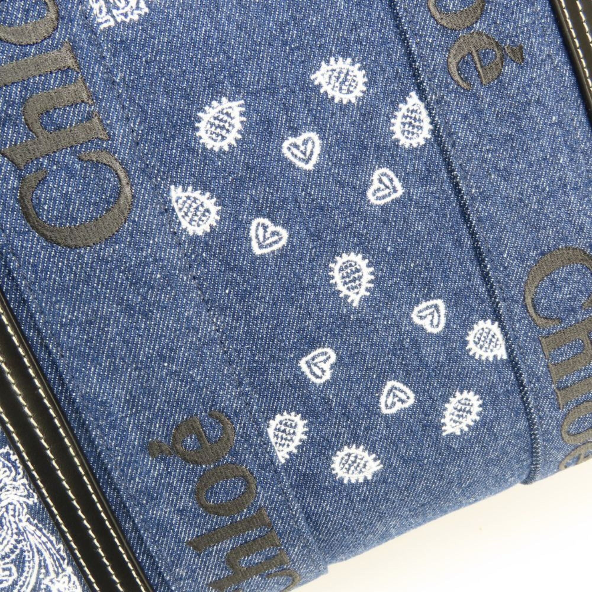 Chloé Blue White Cotton Denim Leather Tote Bag (Pre-Owned)