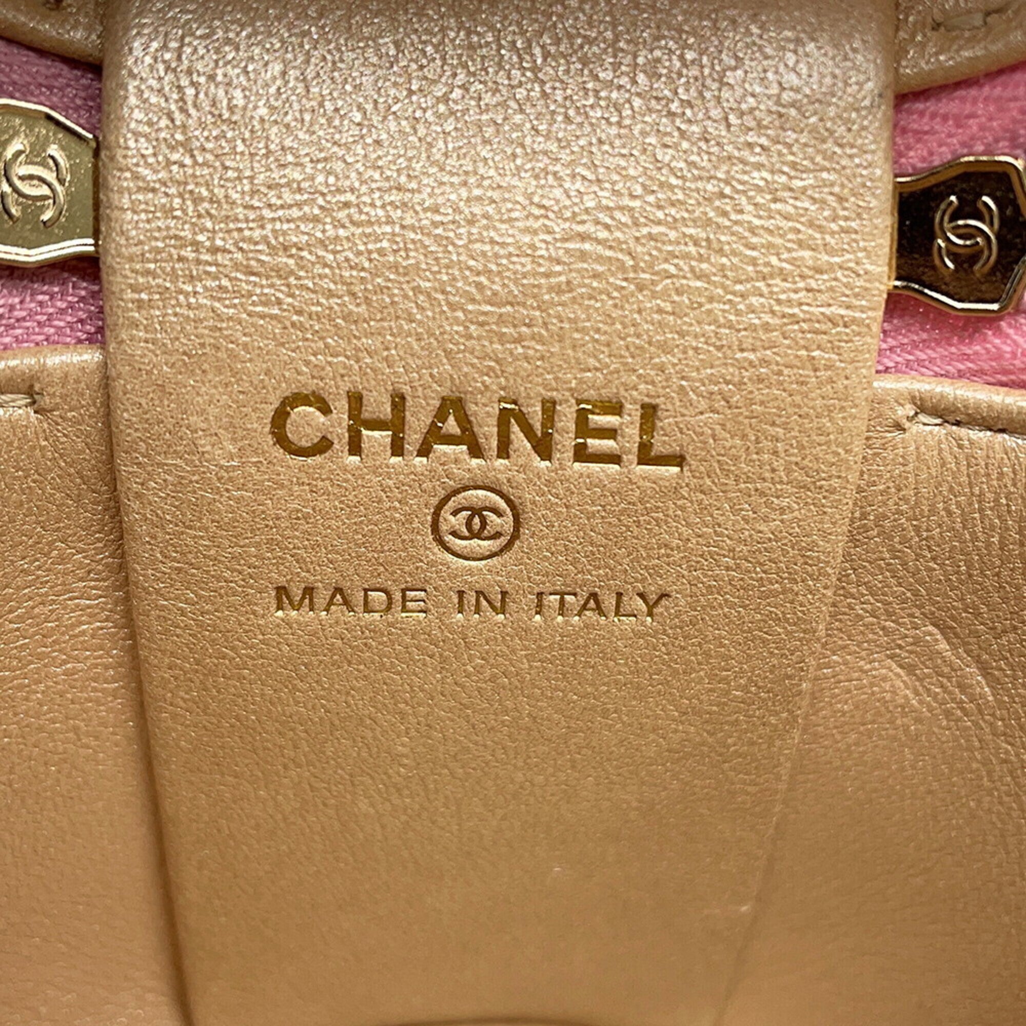 Chanel Pink Leather Handbag Pouch Vanity Bag (Pre-Owned)