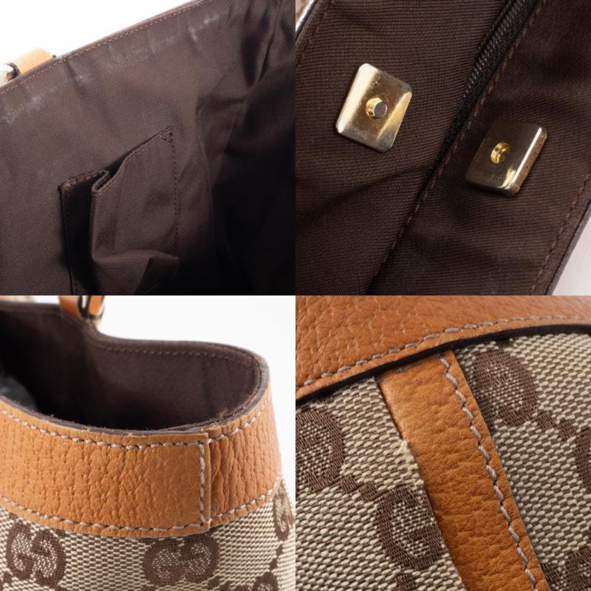Gucci Abbey Beige Brown Gg Canvas Leather Tote Bag (Pre-Owned)