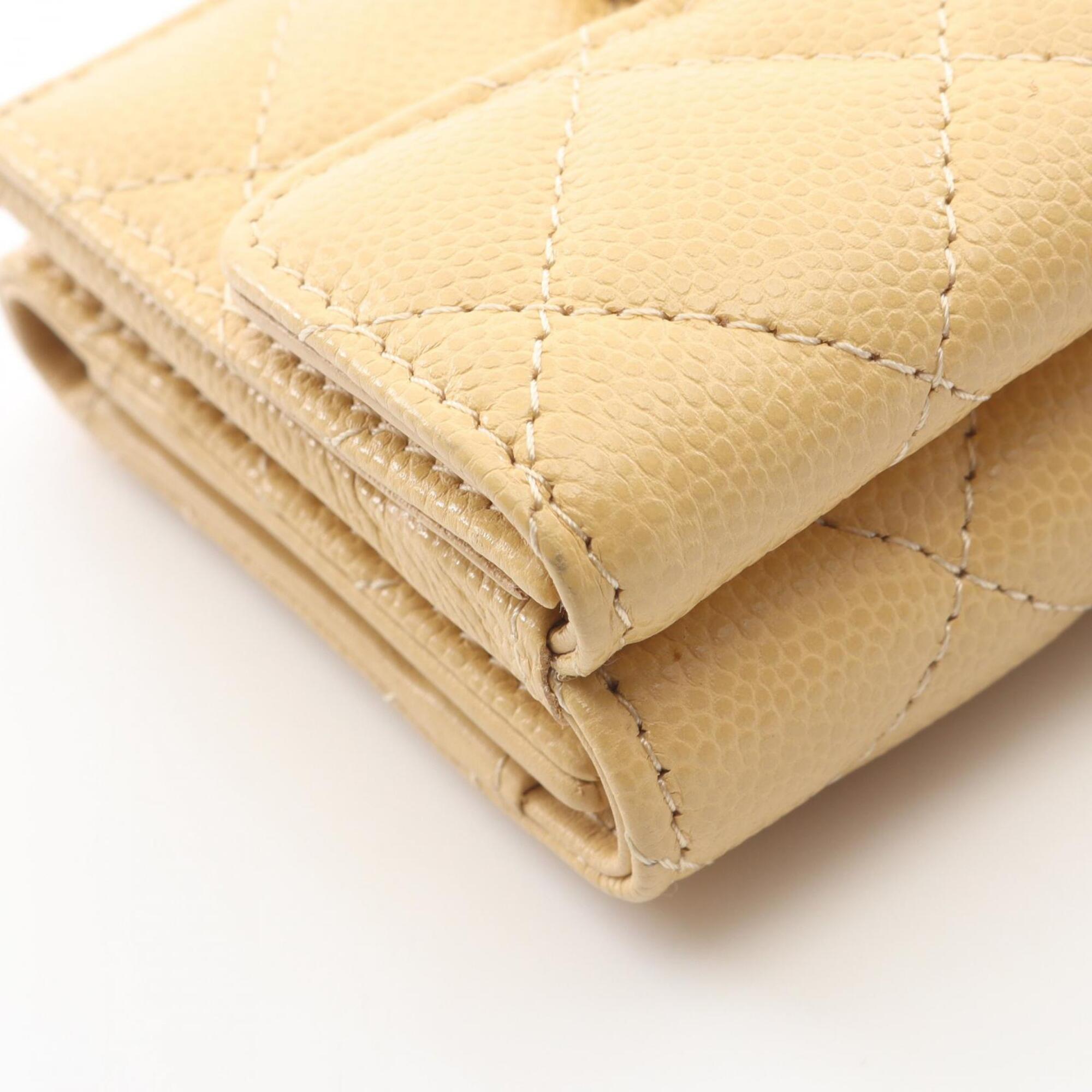 Chanel Beige Grained Calfskin Wallet (Tri-Fold) (Pre-Owned)