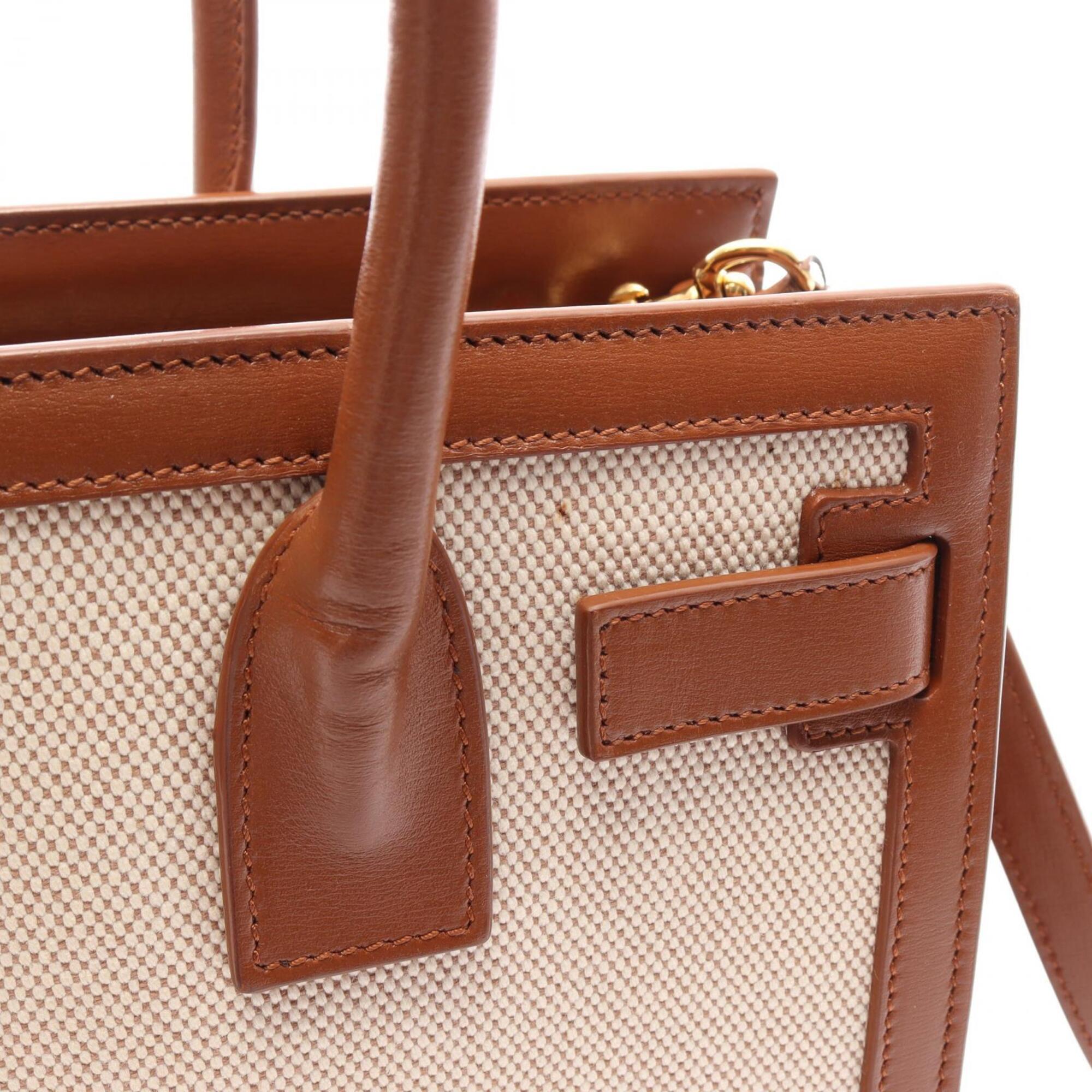 Saint Laurent Brown Ivory Canvas Leather Handbag (Pre-Owned)