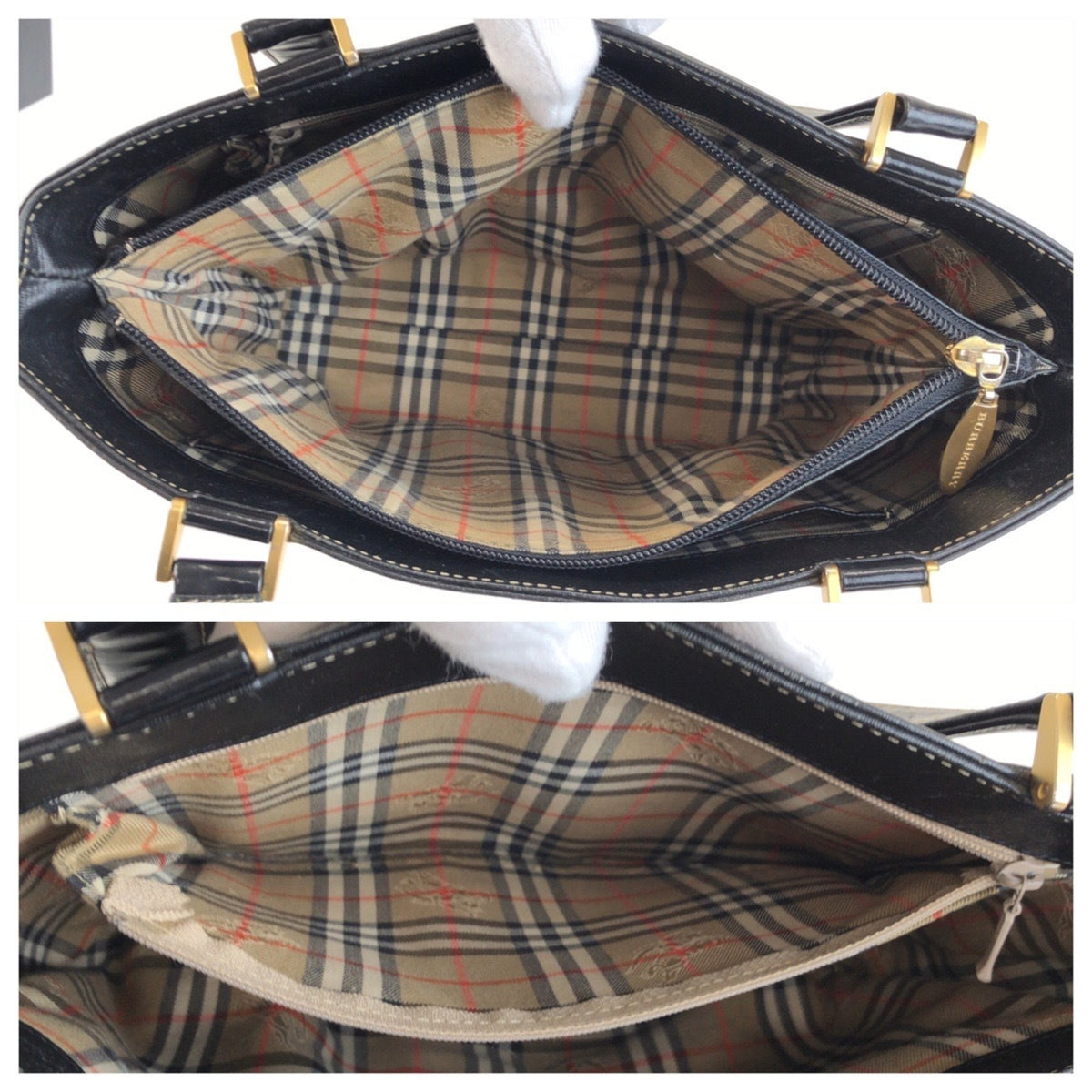 Burberry Black Leather Handbag Tote Bag (Pre-Owned)