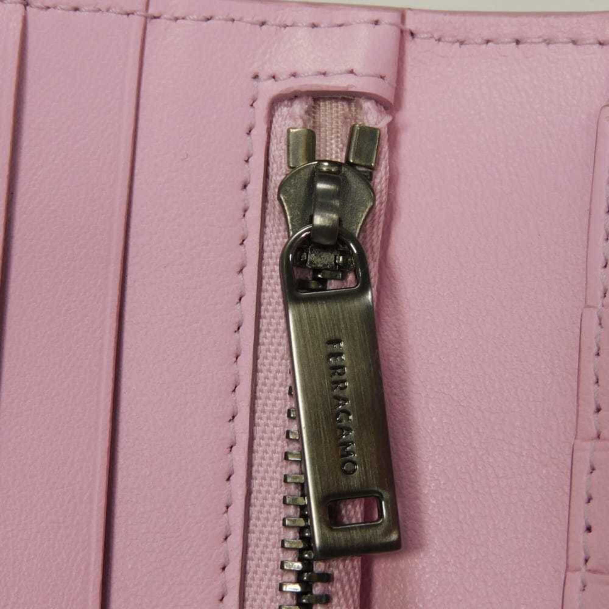 Salvatore Ferragamo Pink Leather Long Wallet (Tri-Fold) (Pre-Owned)
