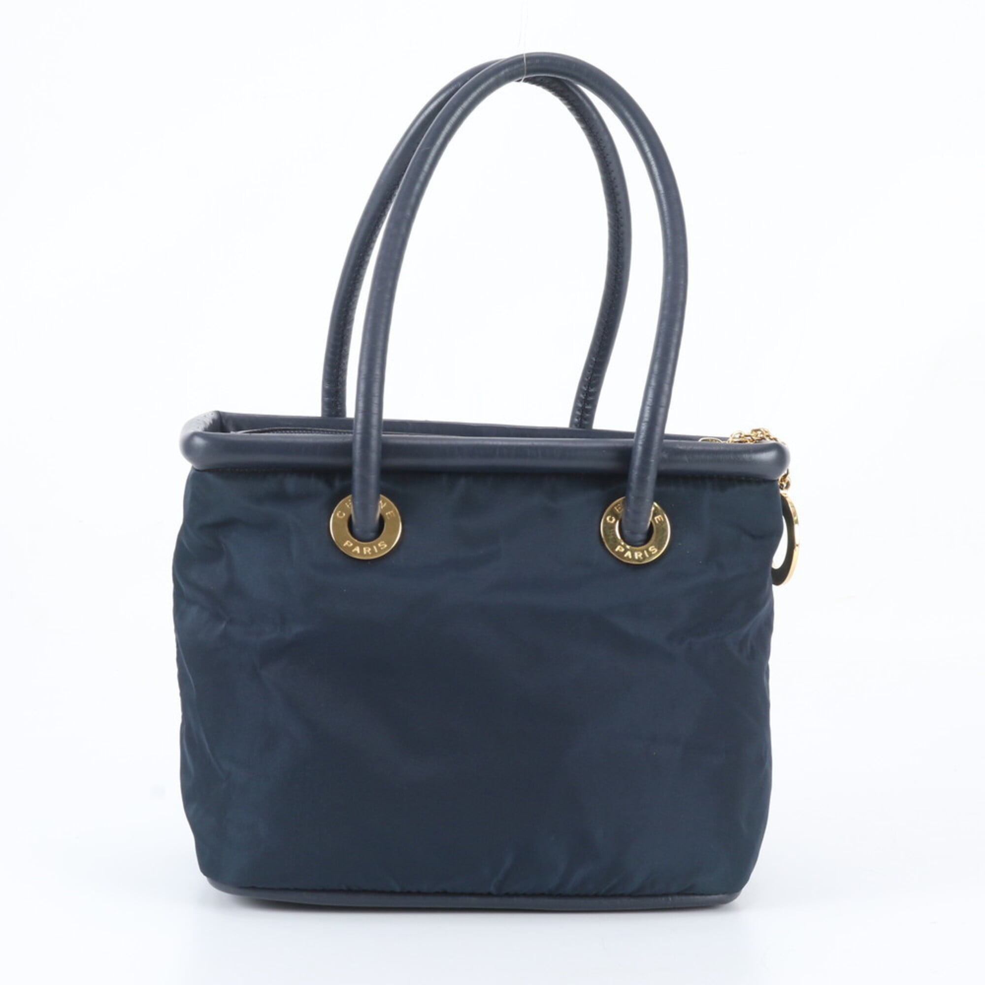 Celine Navy Leather Nylon Handbag Tote Bag (Pre-Owned)