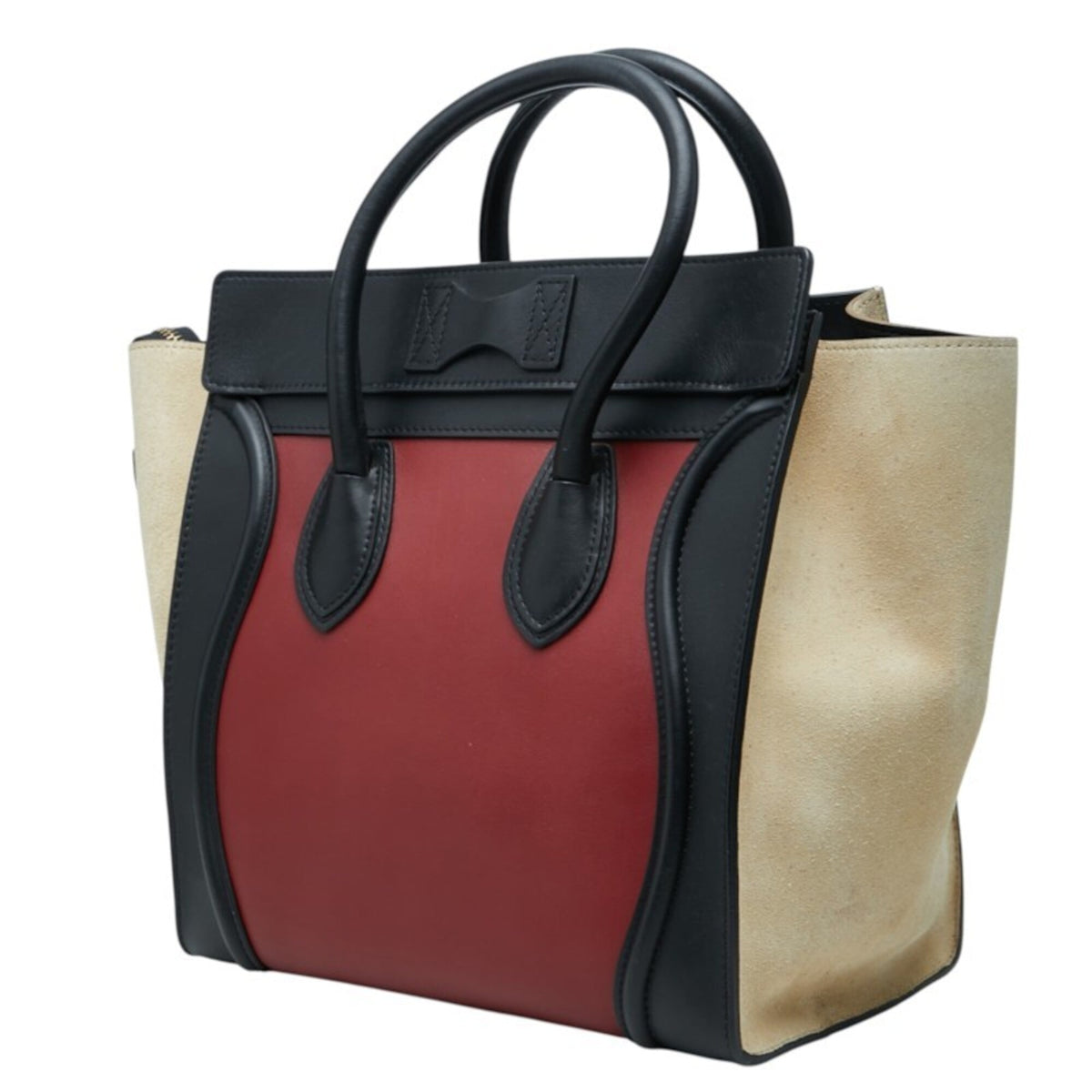 Celine Beige Black Bordeaux Leather Suede Handbag Tote Bag (Pre-Owned)