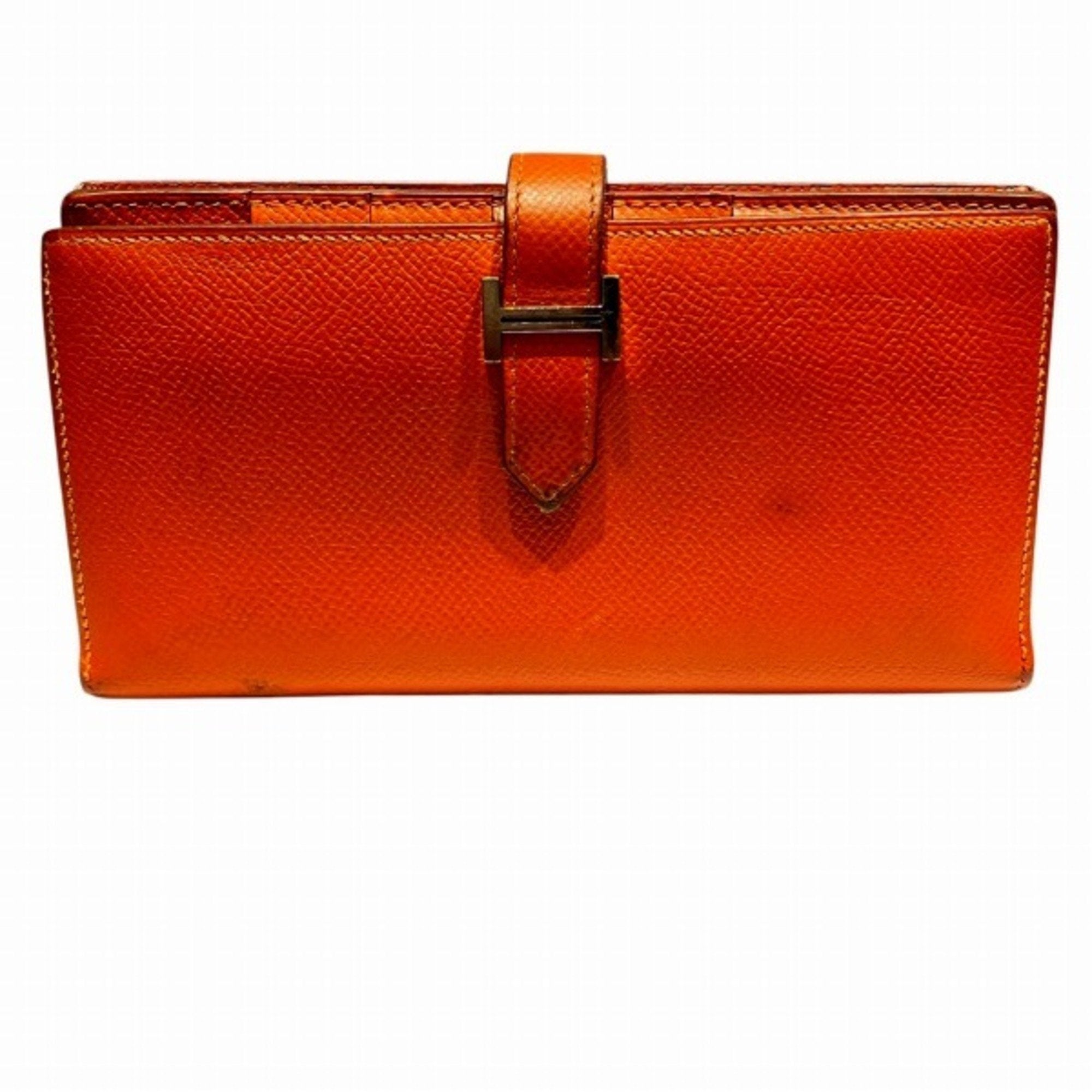 Hermes Orange Leather Long Wallet (Bi-Fold) (Pre-Owned)