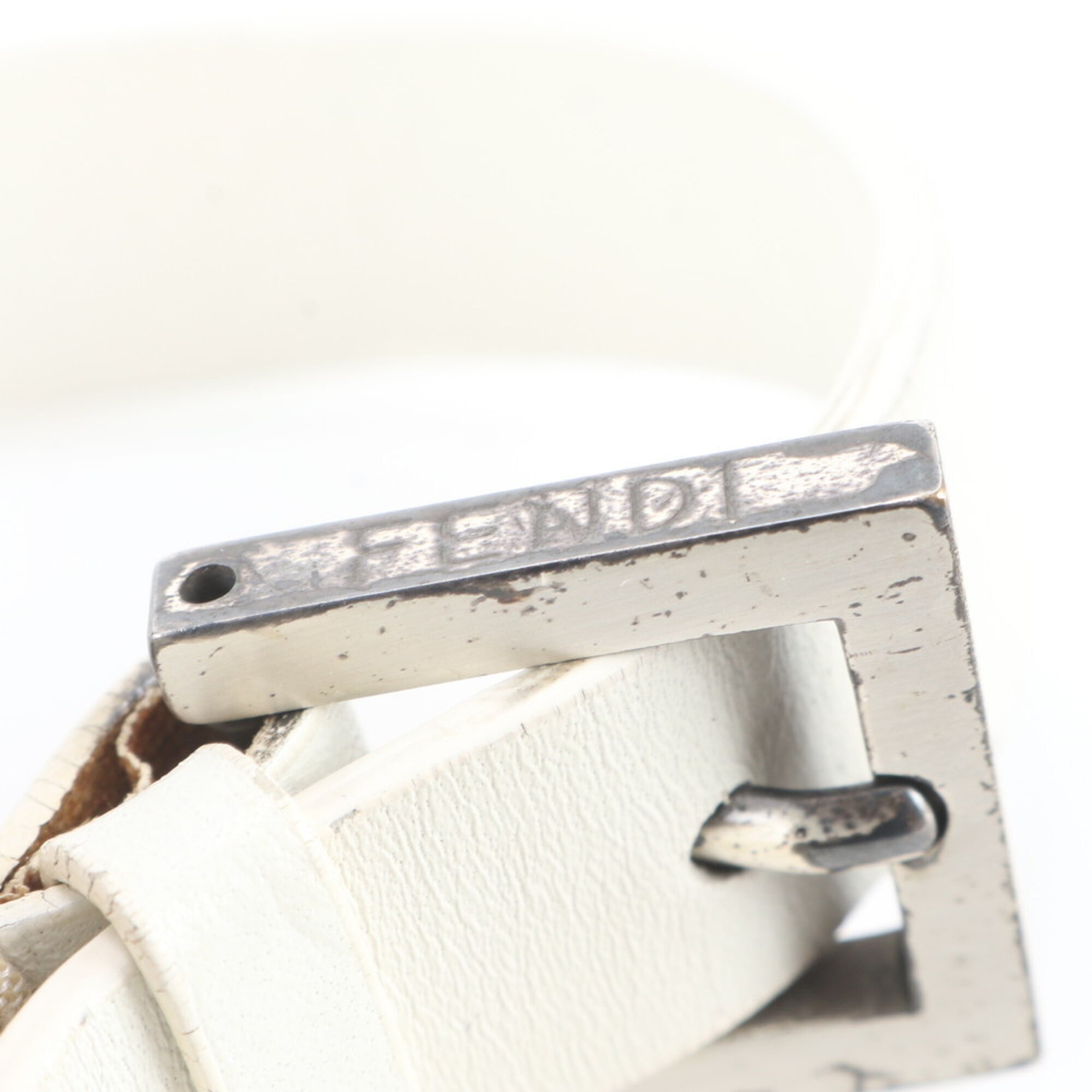 Fendi White Leather Canvas Handbag Shoulder Bag Tote Bag (Pre-Owned)