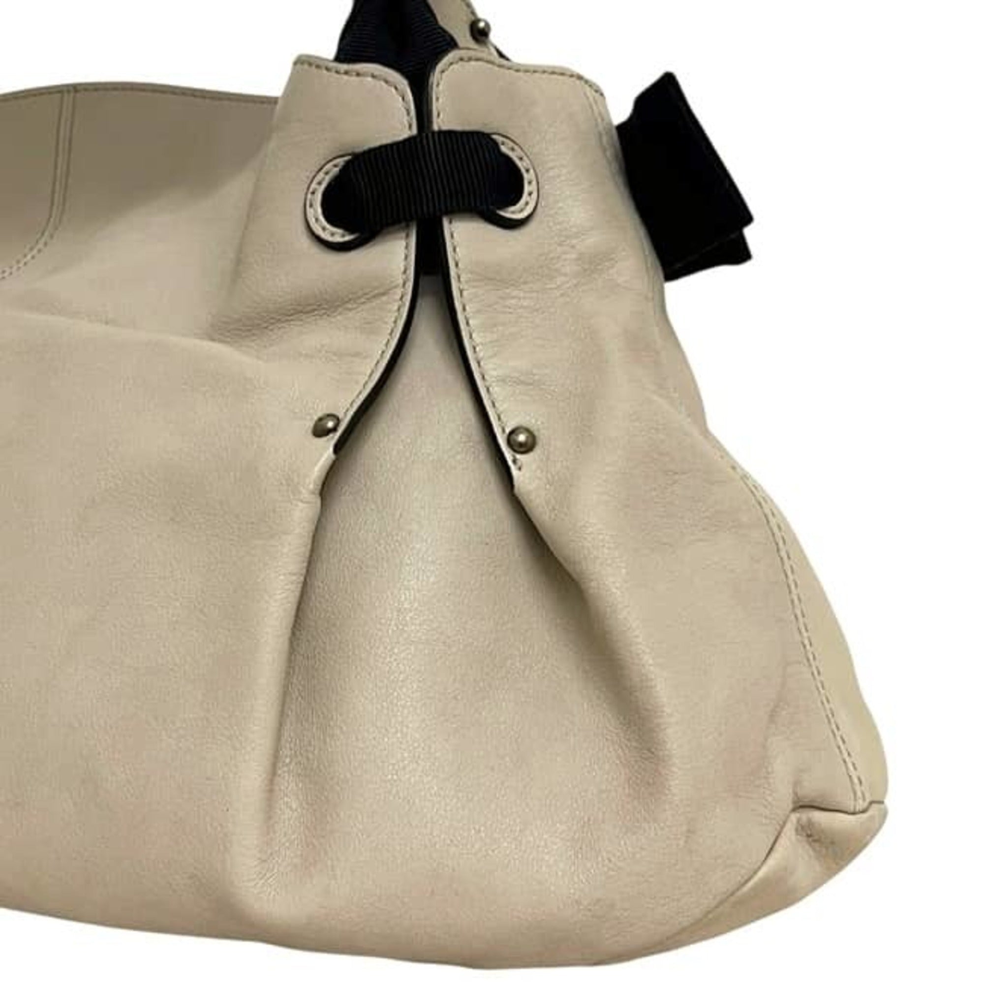 Salvatore Ferragamo Vara Beige Black Leather Handbag Tote Bag (Pre-Owned)