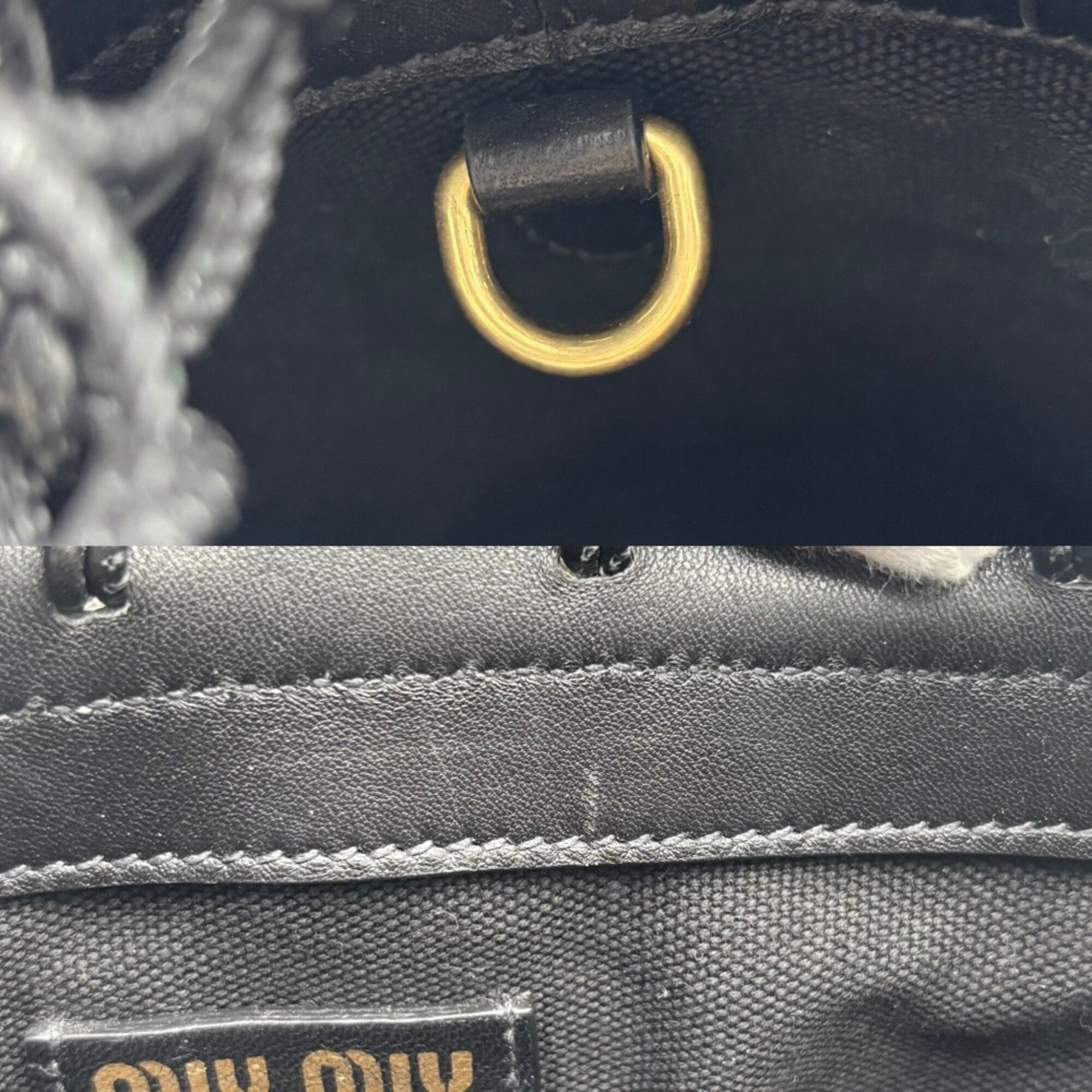 Miu Miu Beige Black Straw Handbag (Pre-Owned)