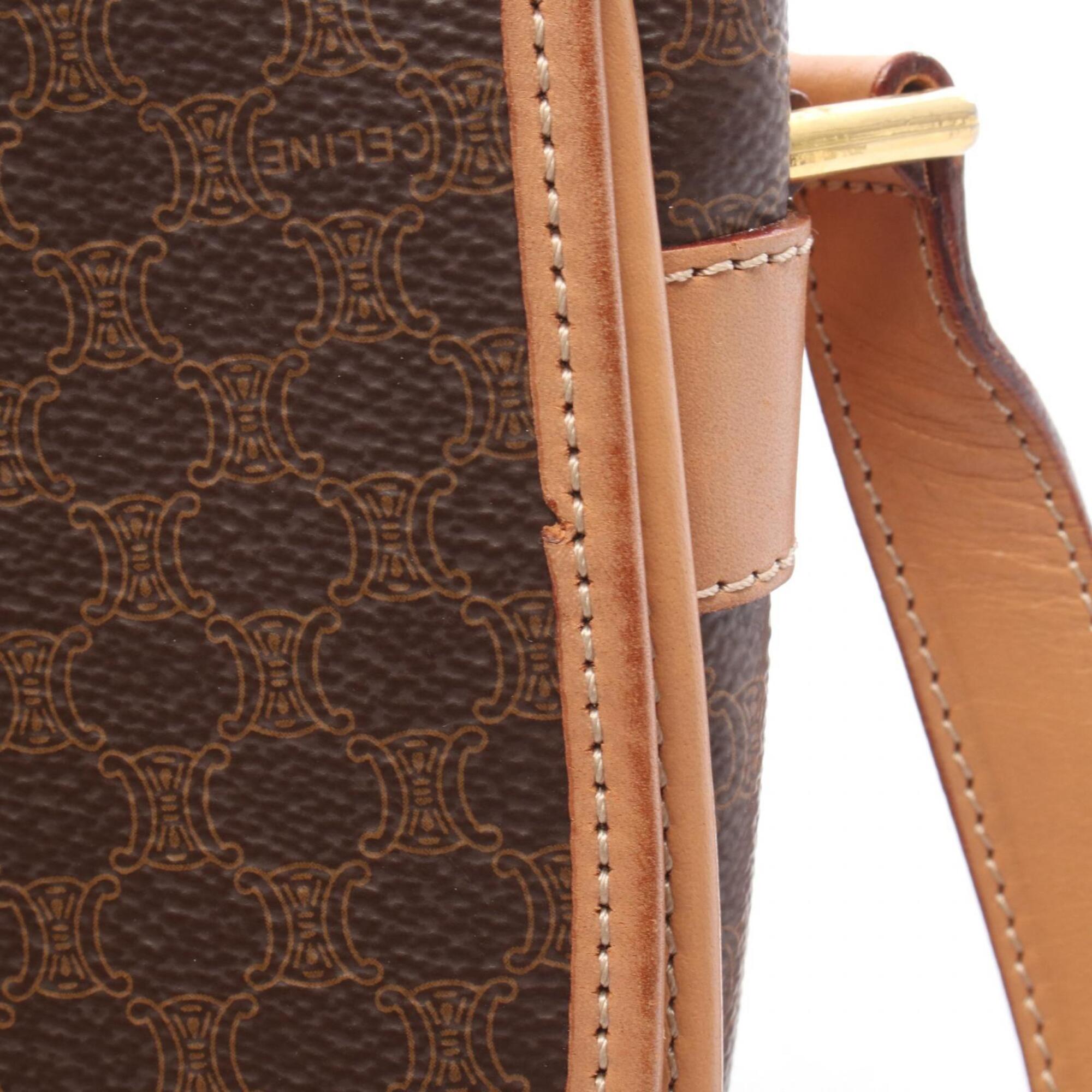 Celine Brown Coated Canvas Leather Handbag Shoulder Bag (Pre-Owned)