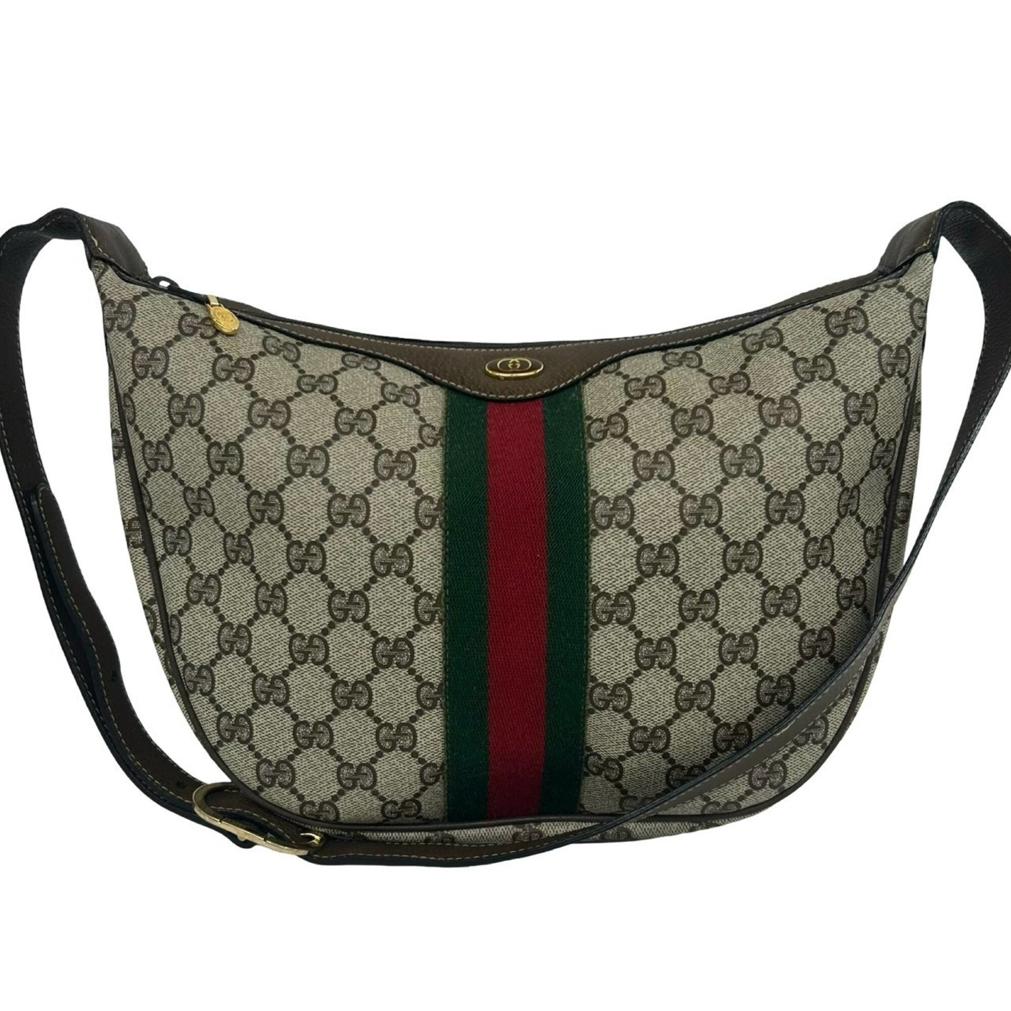 Gucci Brown Green Red Color Leather Pvc Shoulder Bag (Pre-Owned)