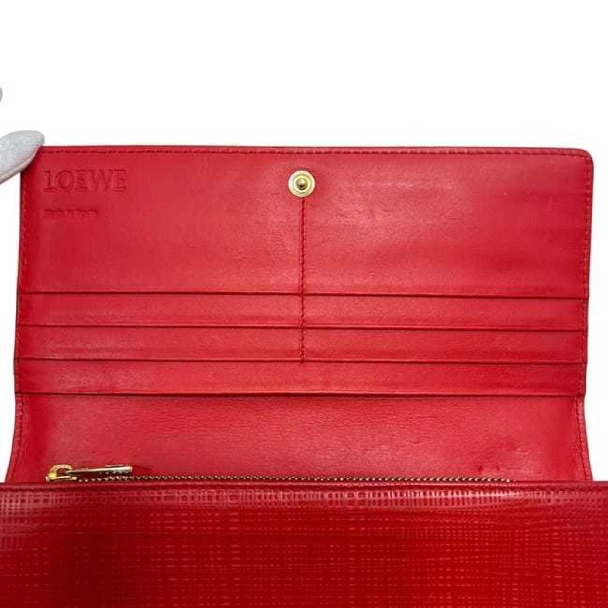 Loewe Red Color Leather Long Wallet (Bi-Fold) (Pre-Owned)