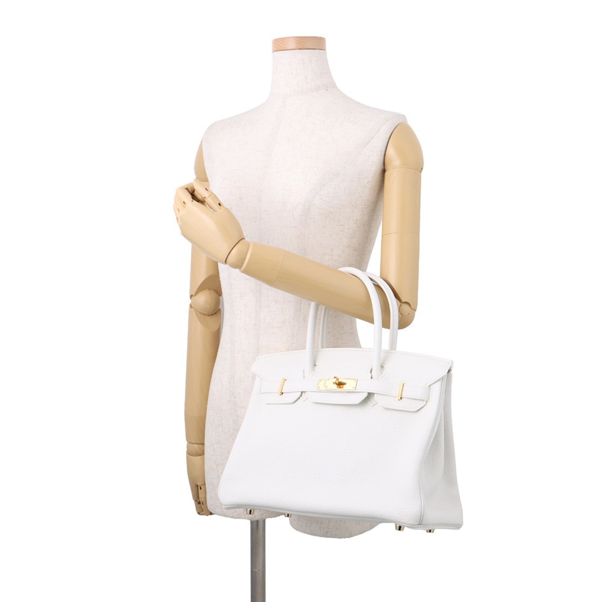 Hermes White Taurillon Clemence Leather Handbag (Pre-Owned)