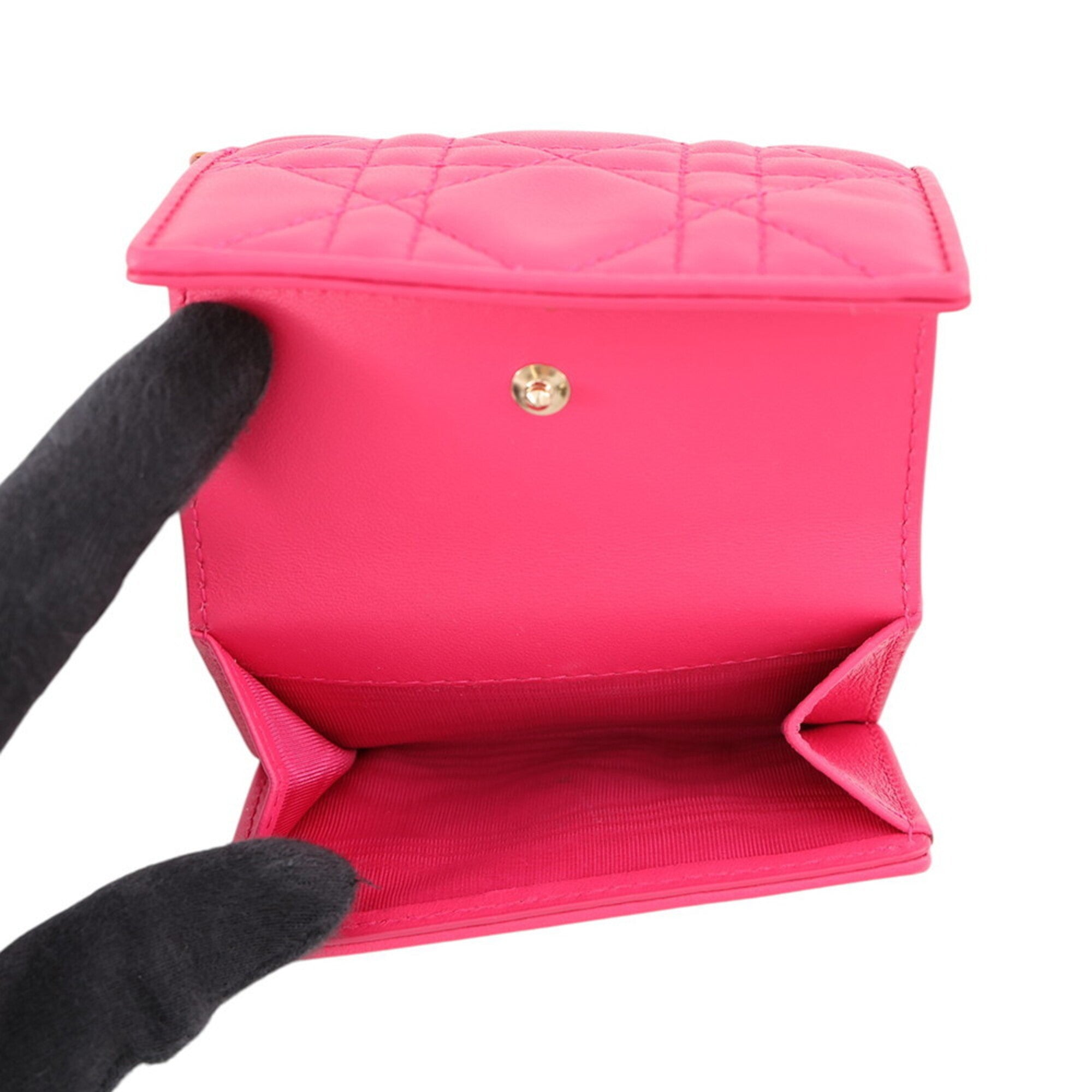 Christian Dior Lady Dior Pink Leather Wallet (Tri-Fold) (Pre-Owned)