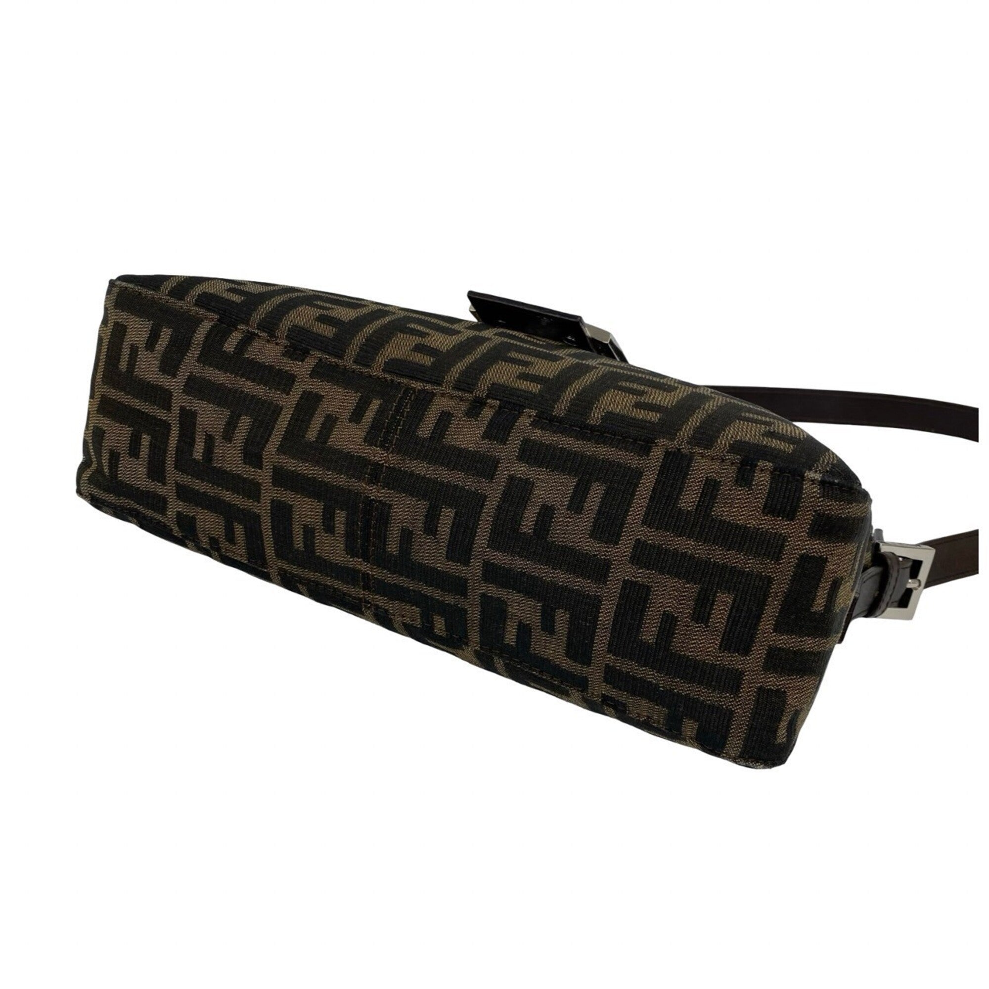 Fendi Black Brown Canvas Leather Handbag Shoulder Bag (Pre-Owned)