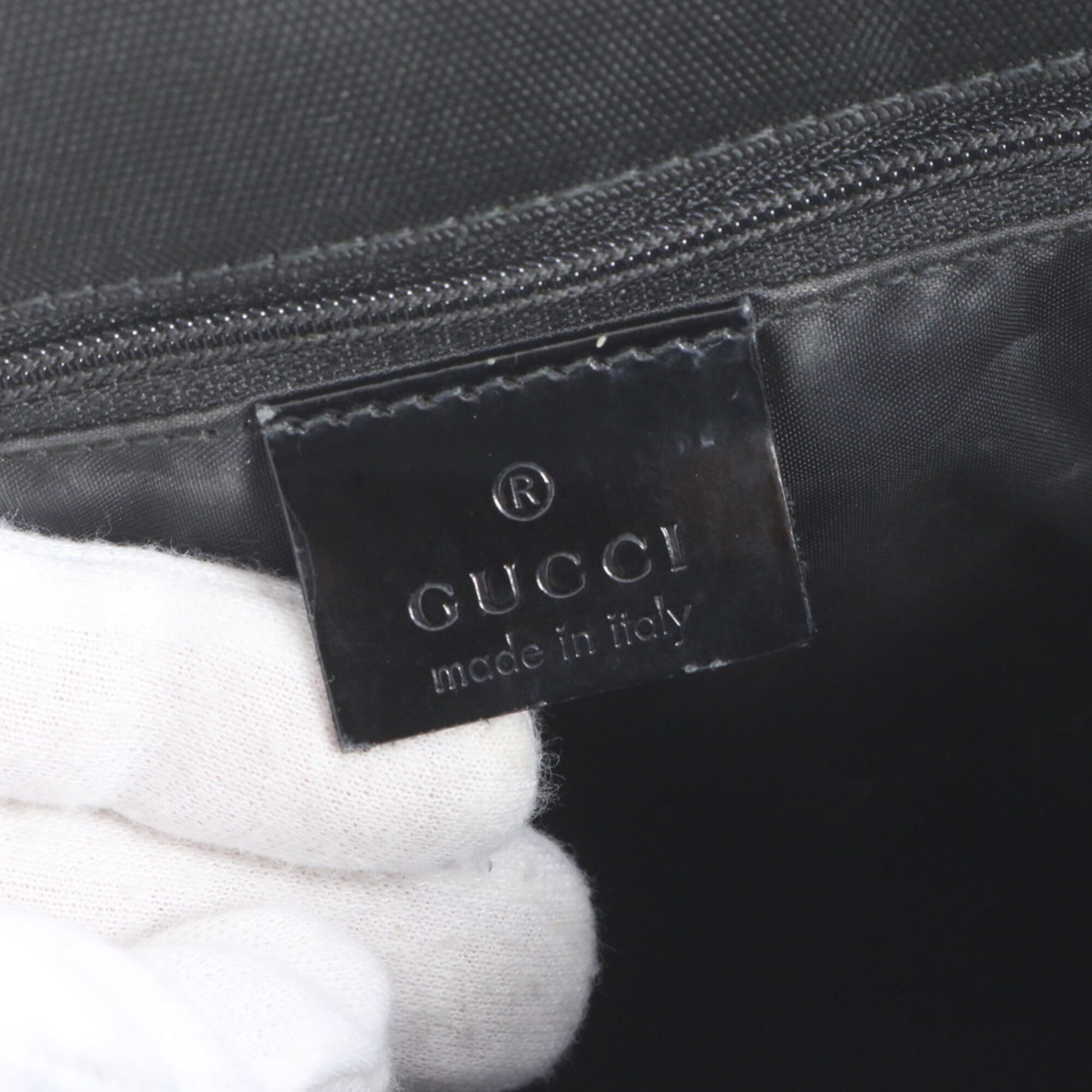 Gucci Black Leather Nylon Handbag Shoulder Bag Tote Bag (Pre-Owned)