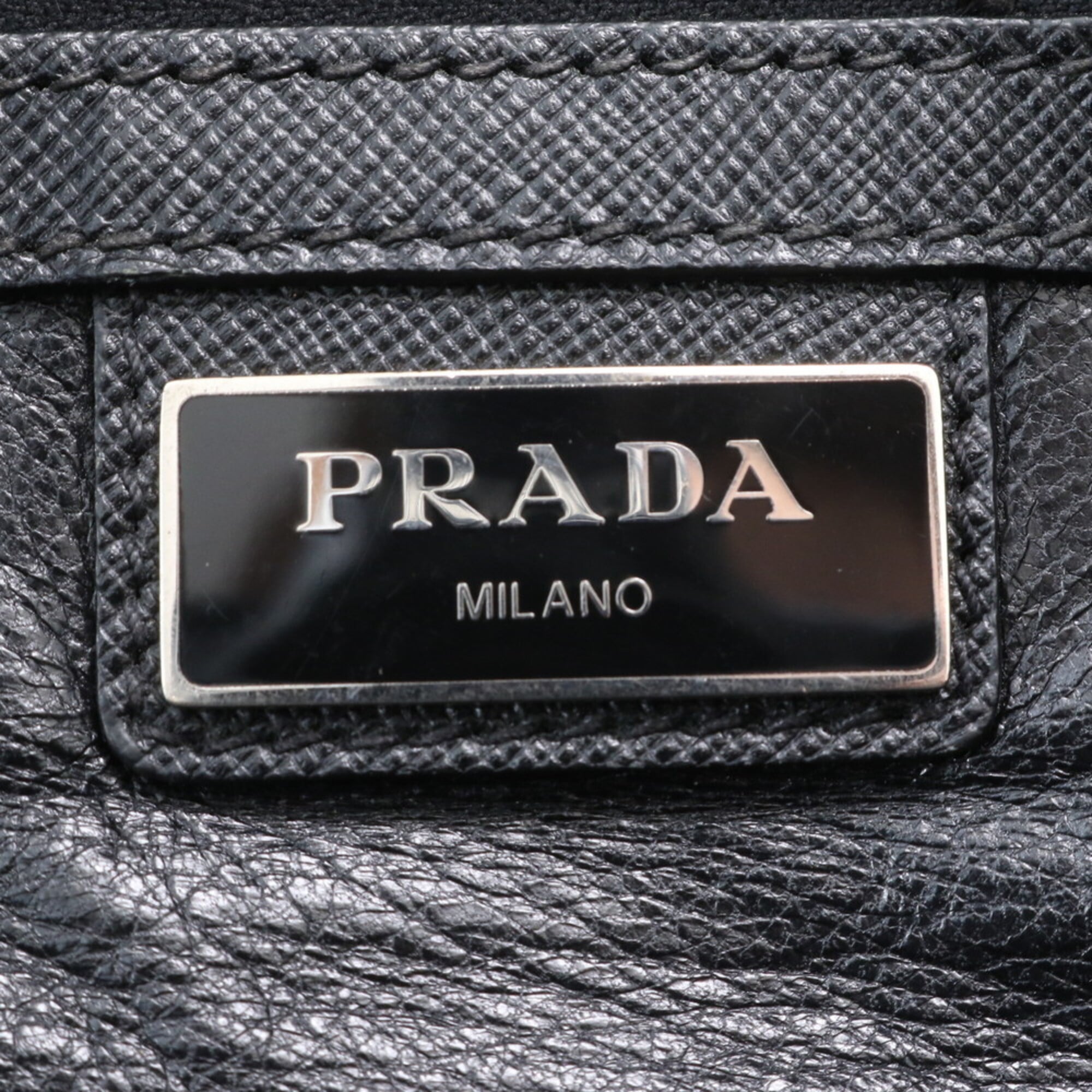 Prada Black Gray Leather Briefcase Handbag (Pre-Owned)