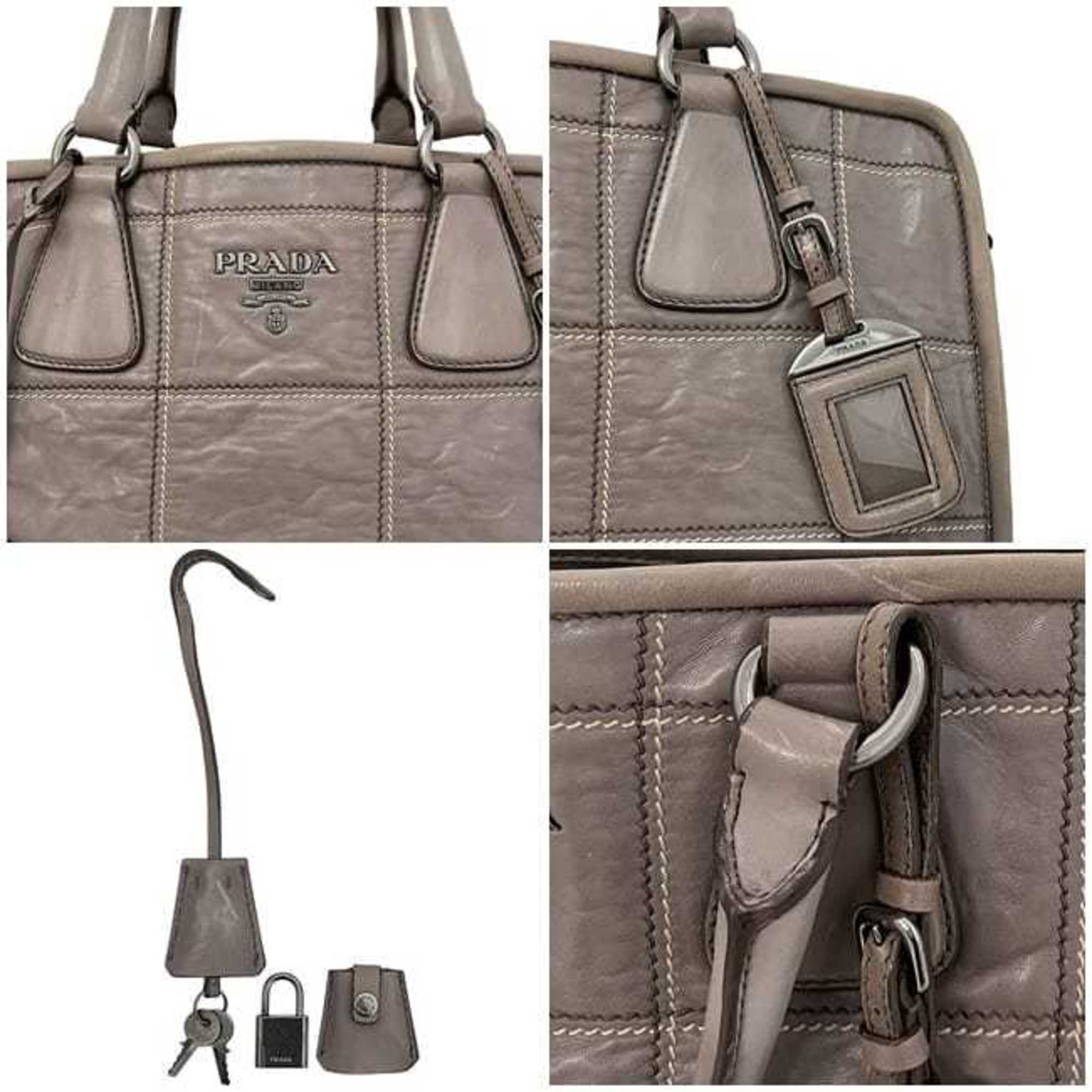 Prada Gray Nappa Leather Leather Handbag Shoulder Bag Tote Bag (Pre-Owned)