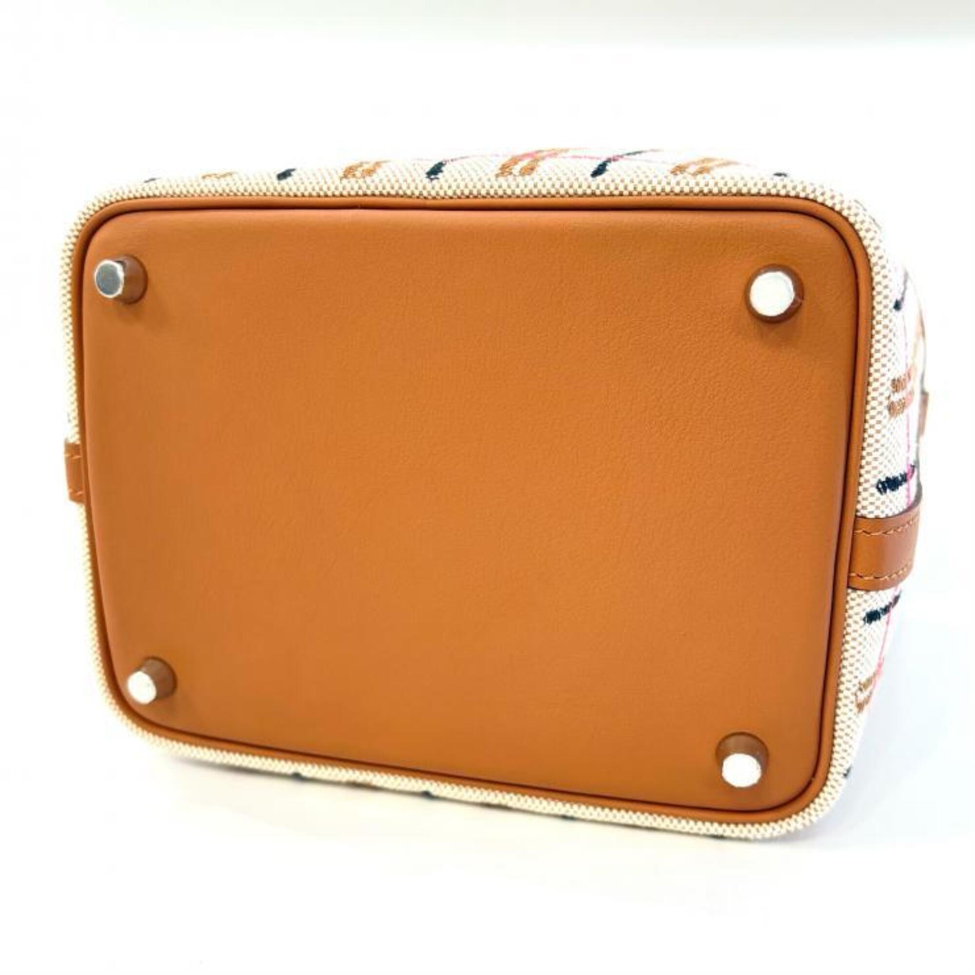 Hermes Beige Brown Cream Ecru Fauve Orange Toile H Swift Leather Handbag (Pre-Owned)