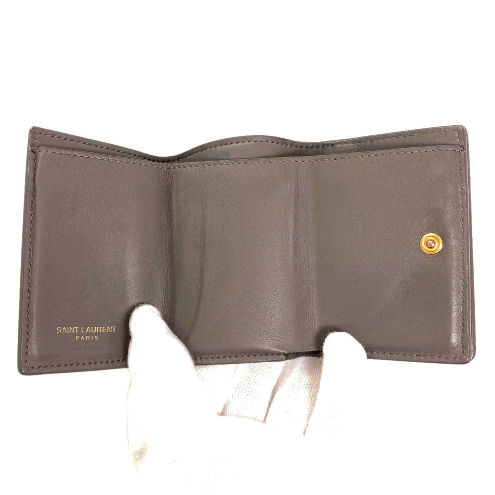 Yves Saint Laurent Gray Leather Wallet (Tri-Fold) (Pre-Owned)