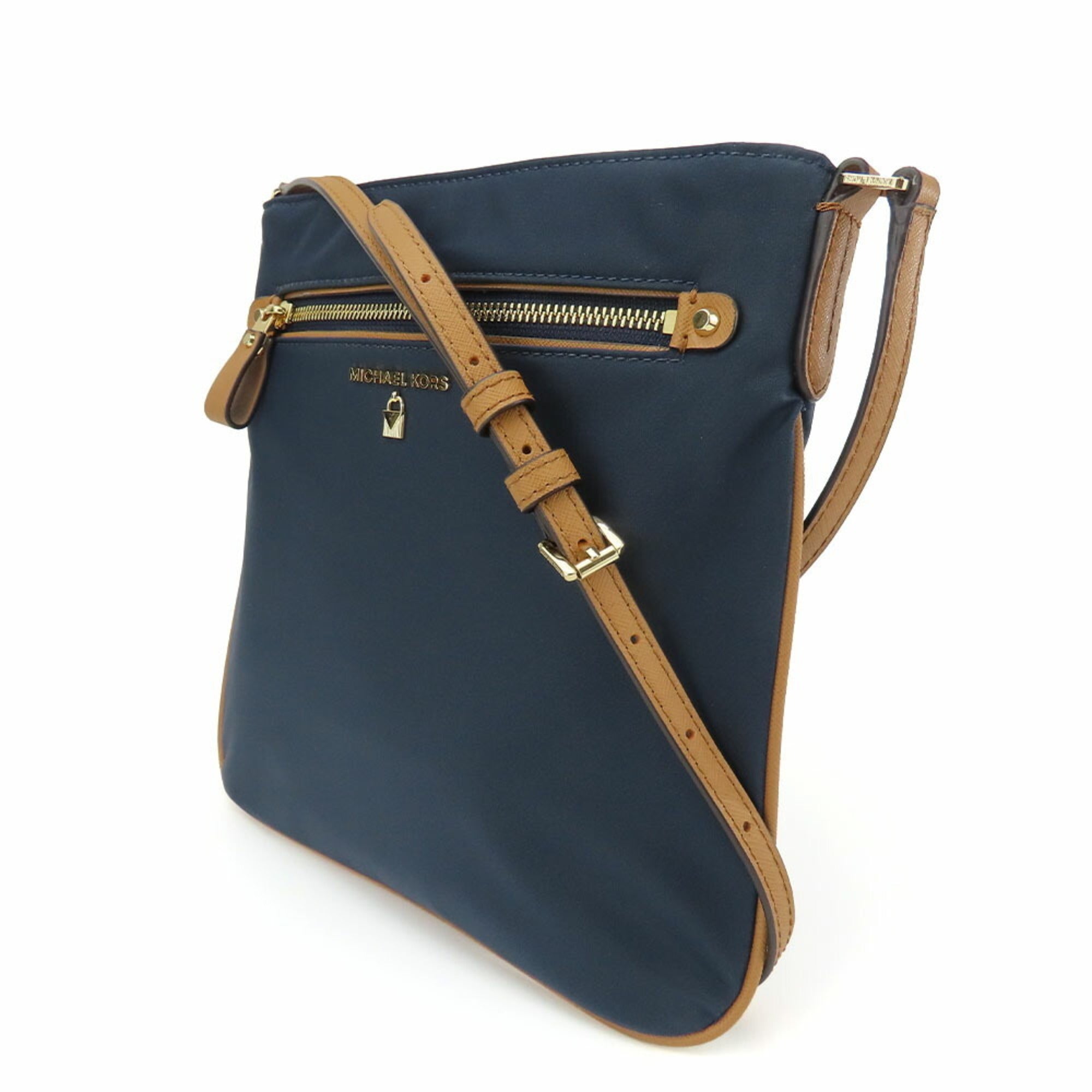 Michael Kors Brown Navy Nylon Leather Shoulder Bag (Pre-Owned)