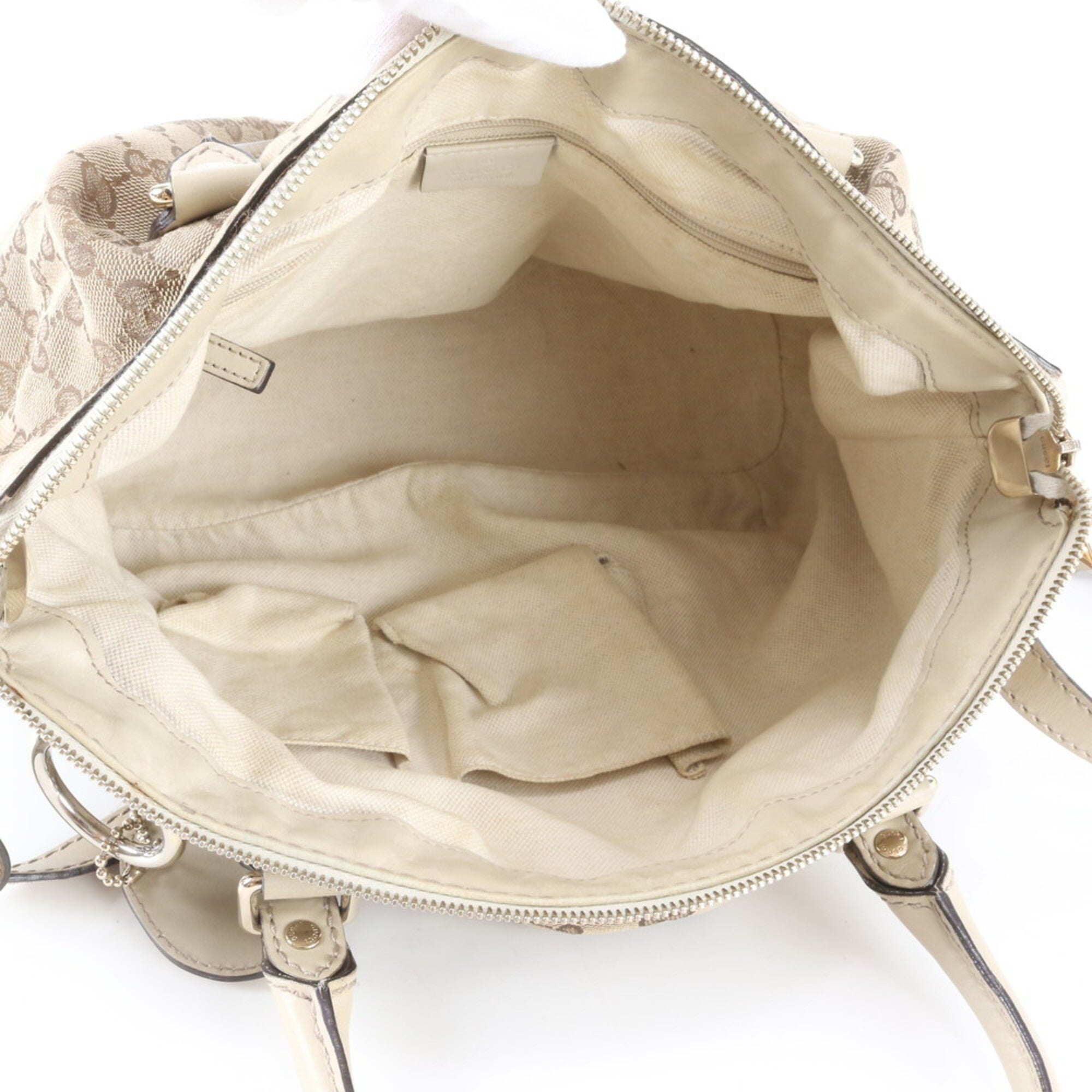 Gucci Gg Canvas Beige Ivory Gg Canvas Leather Handbag Shoulder Bag Tote Bag (Pre-Owned)