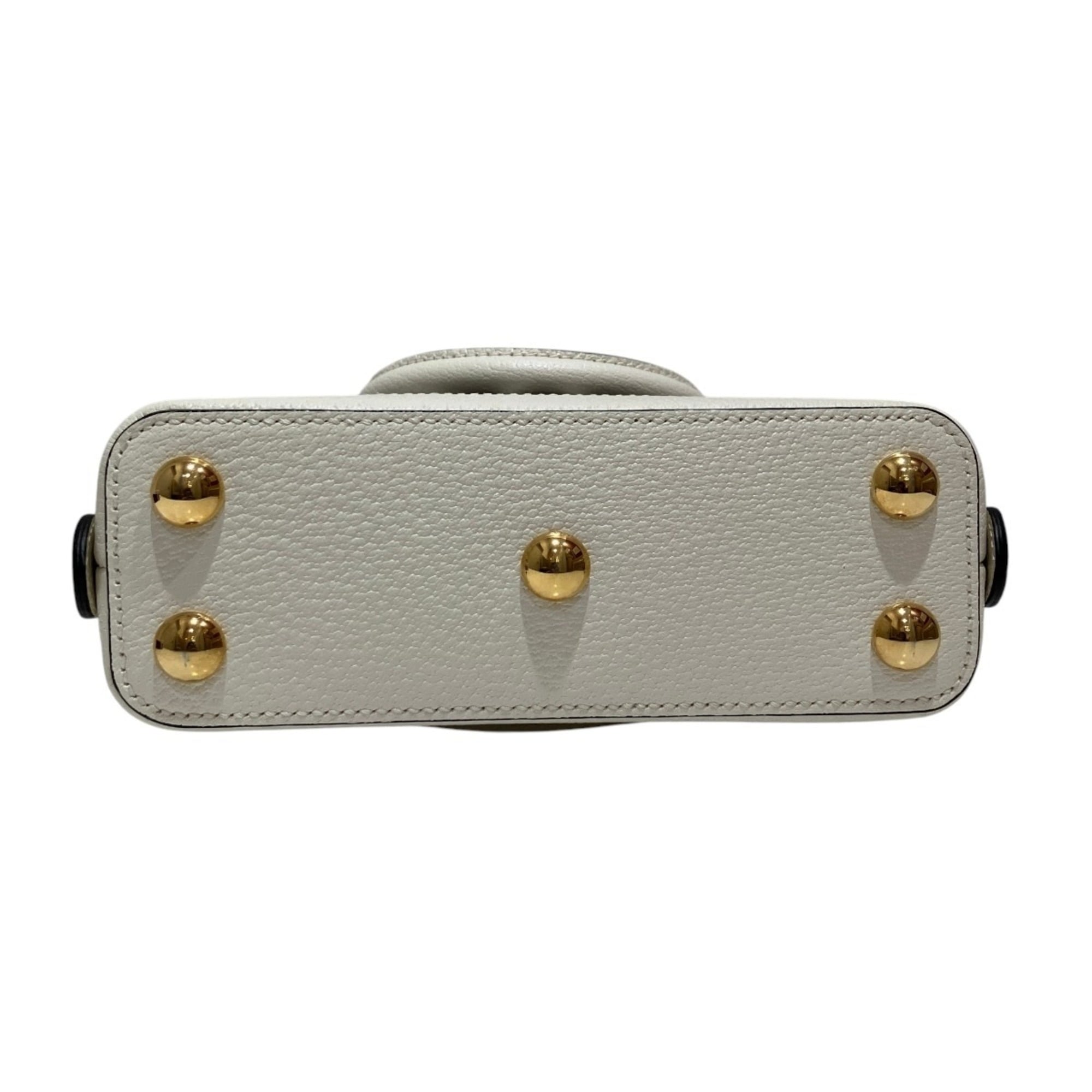 Gucci Horsebit White Leather Canvas Handbag (Pre-Owned)