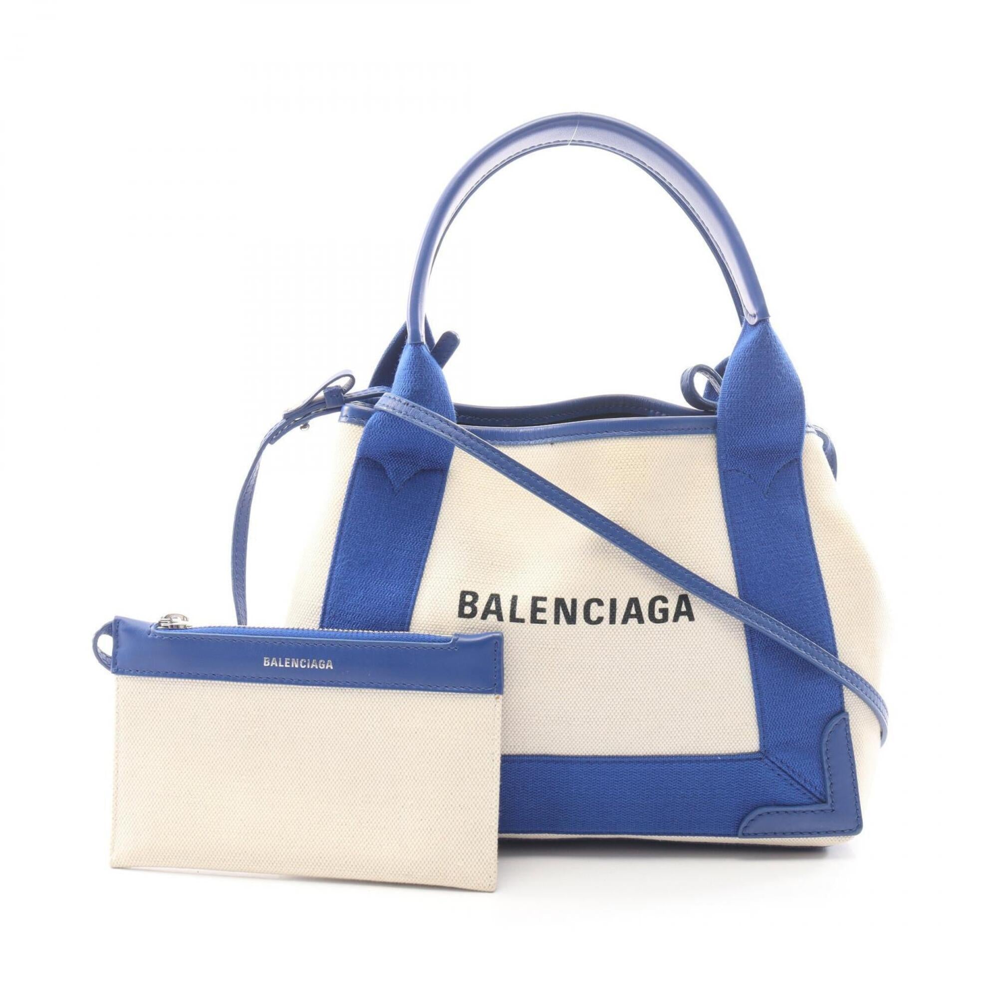 Balenciaga Blue Ivory Canvas Leather Handbag Pouch (Pre-Owned)