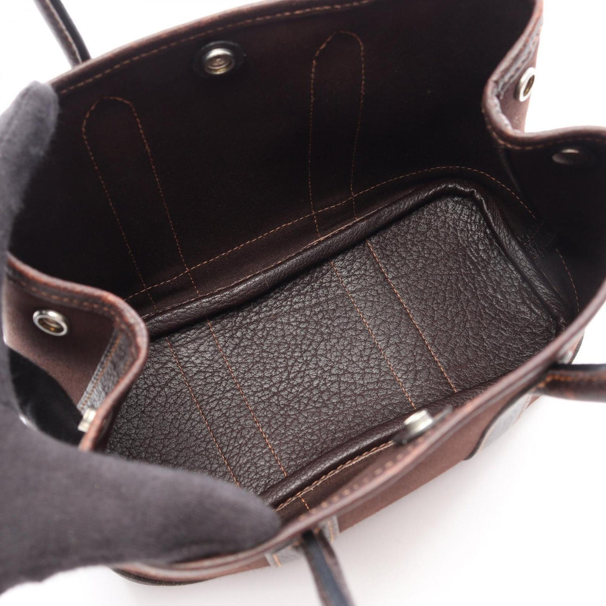 Hermes Brown Ebene Canvas Toile Officier Buffalo Leather Leather Handbag Tote Bag (Pre-Owned)