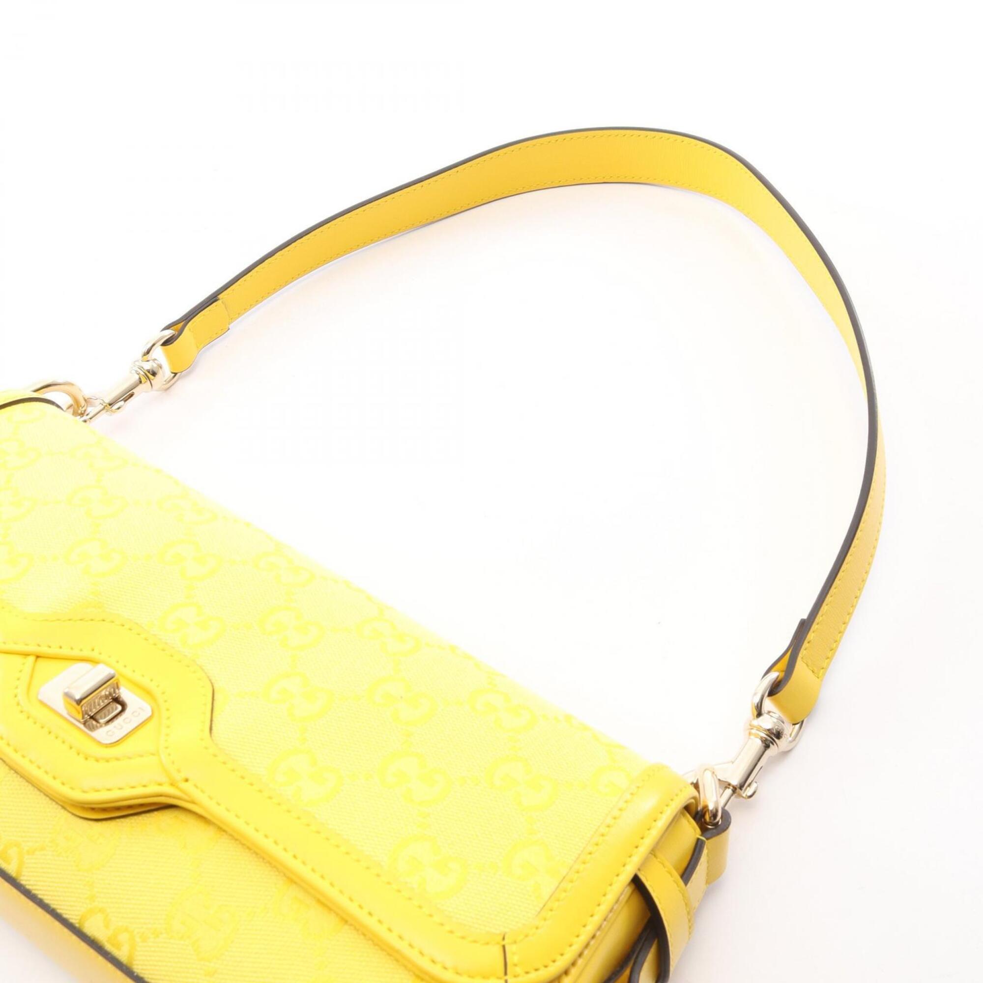Gucci Yellow Canvas Leather Handbag Shoulder Bag (Pre-Owned)