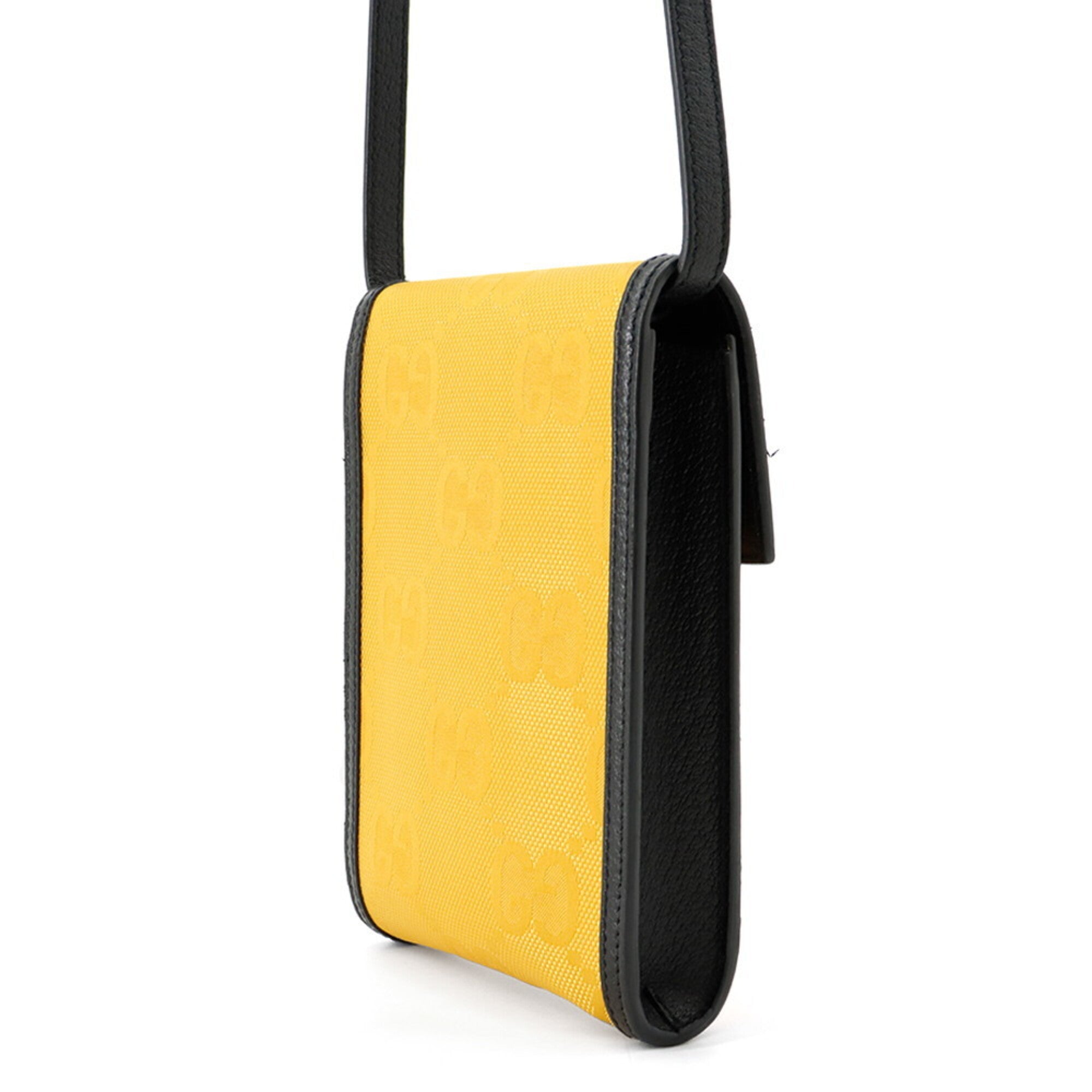 Gucci Black Yellow Canvas Leather Shoulder Bag (Pre-Owned)