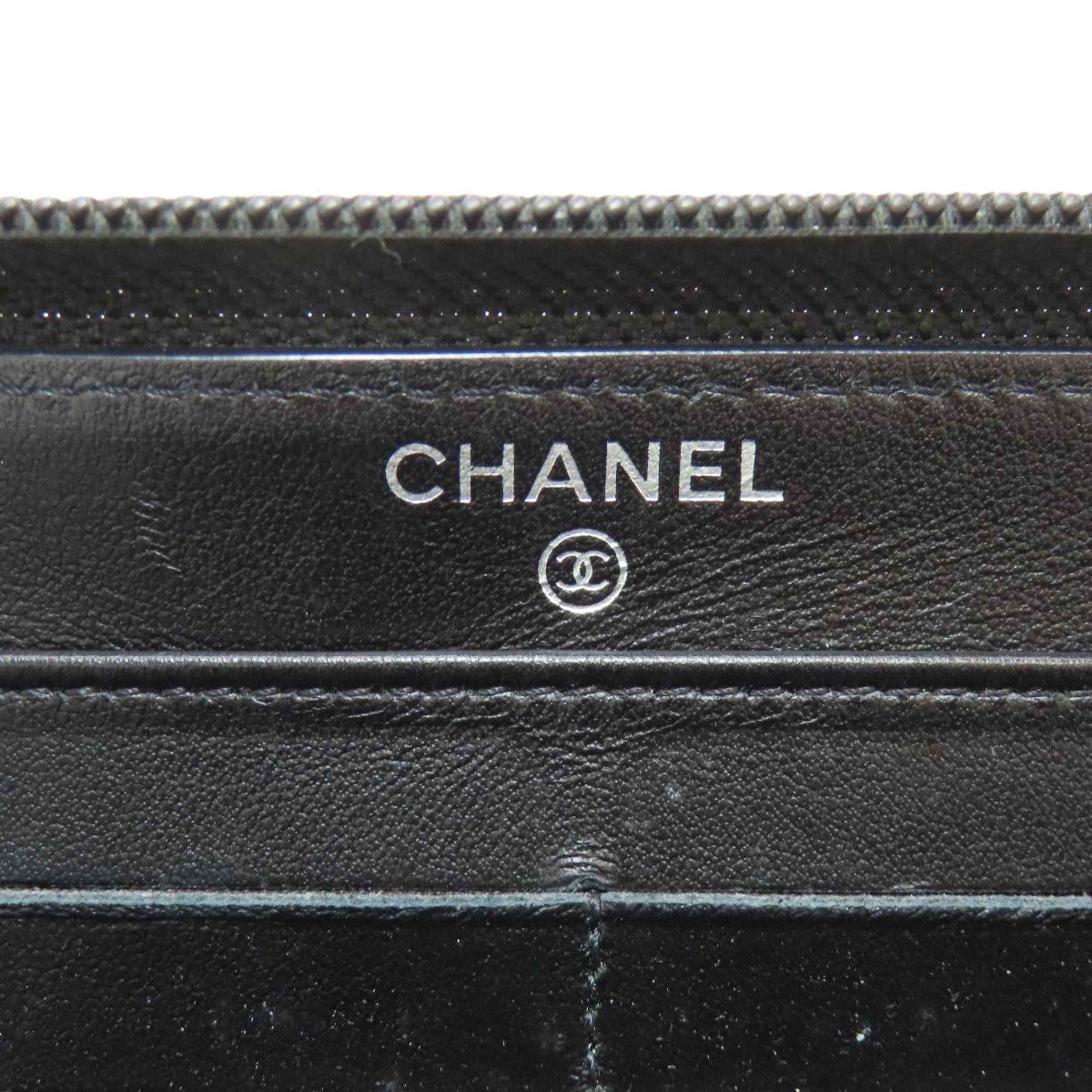 Chanel Black Grained Calfskin Long Wallet (Bi-Fold) (Pre-Owned)