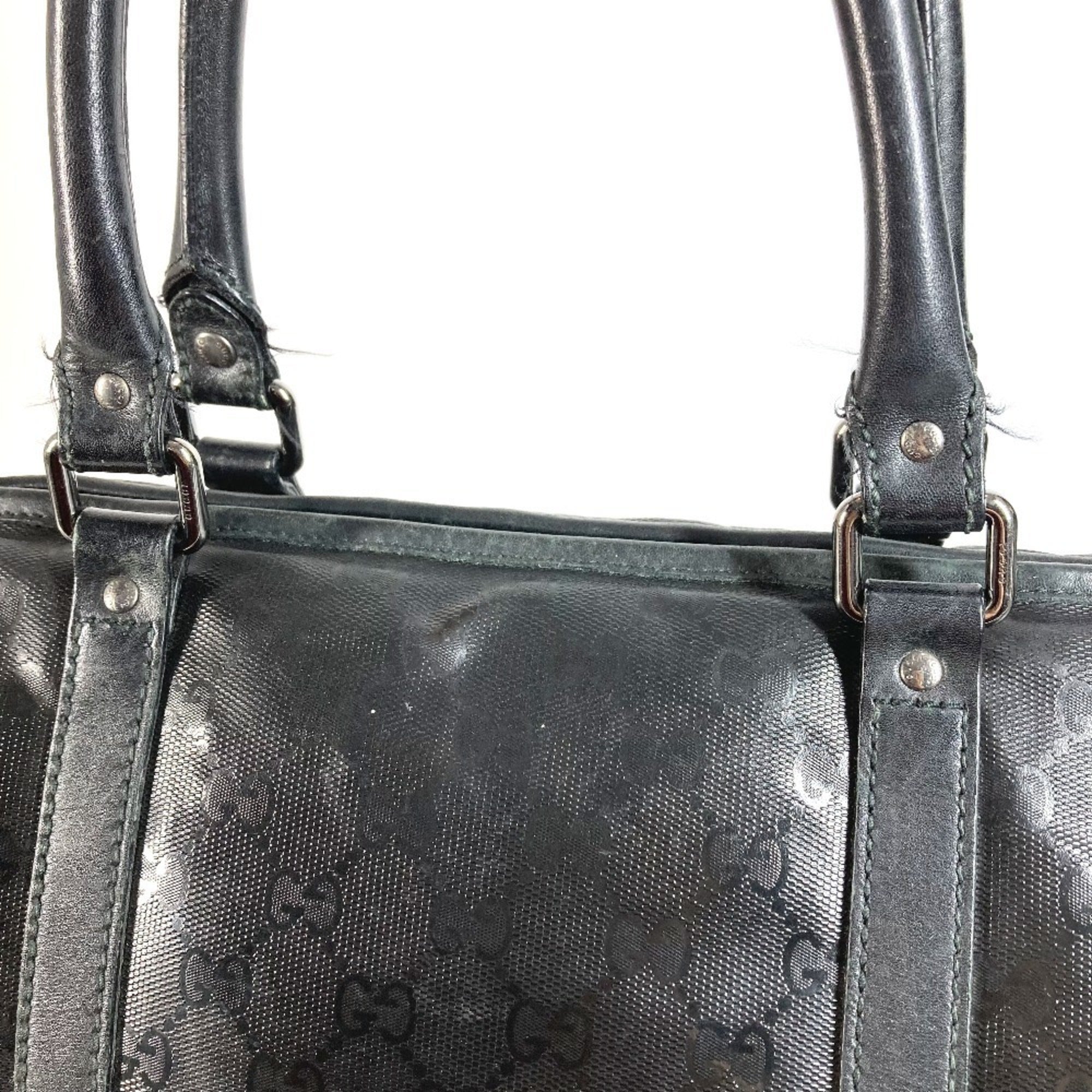 Gucci Gg Imprimé Black Leather Gg Imprimé Boston Bag Shoulder Bag Tote Bag (Pre-Owned)
