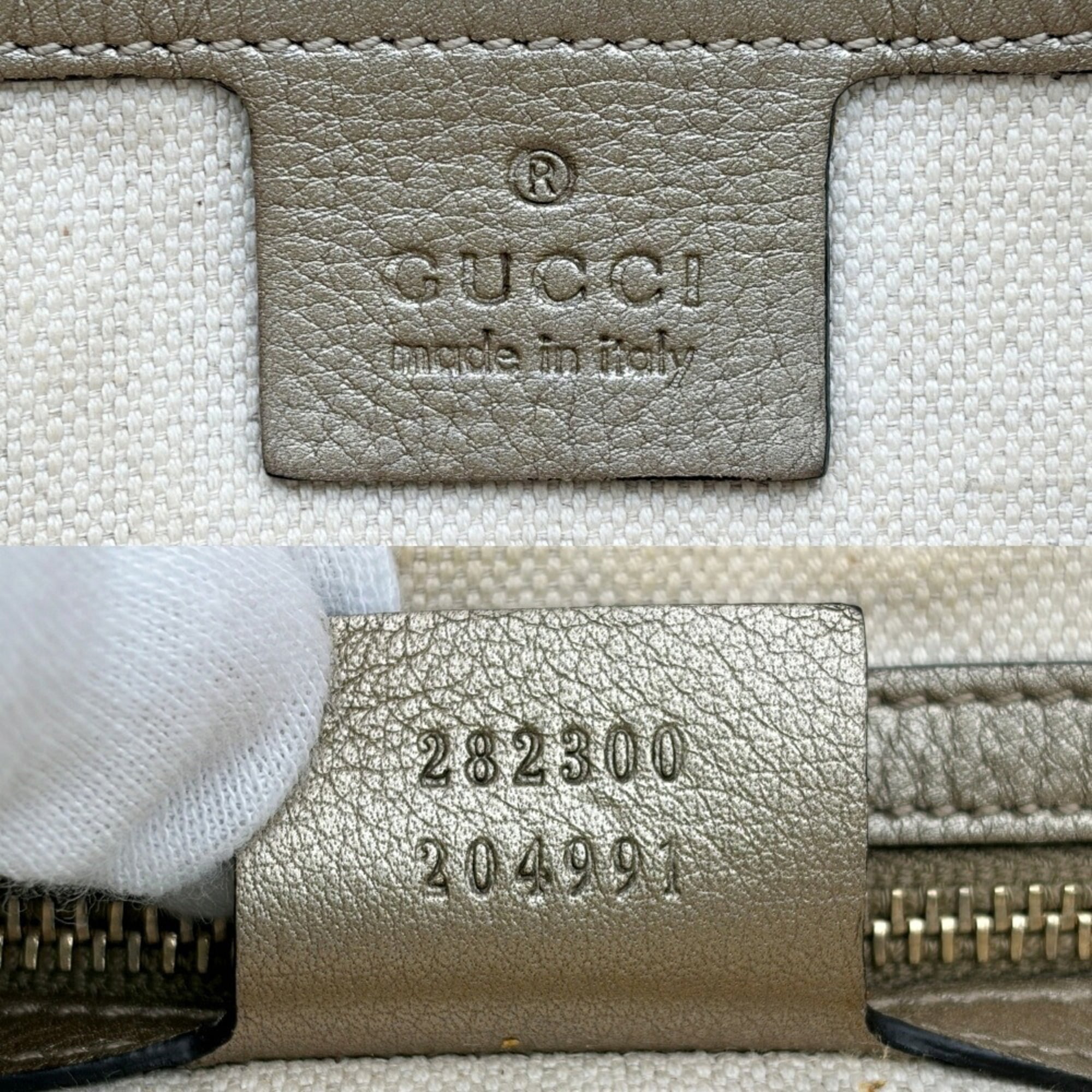 Gucci Gg Canvas Beige Gold Gg Canvas Leather Bamboo Shoulder Bag (Pre-Owned)