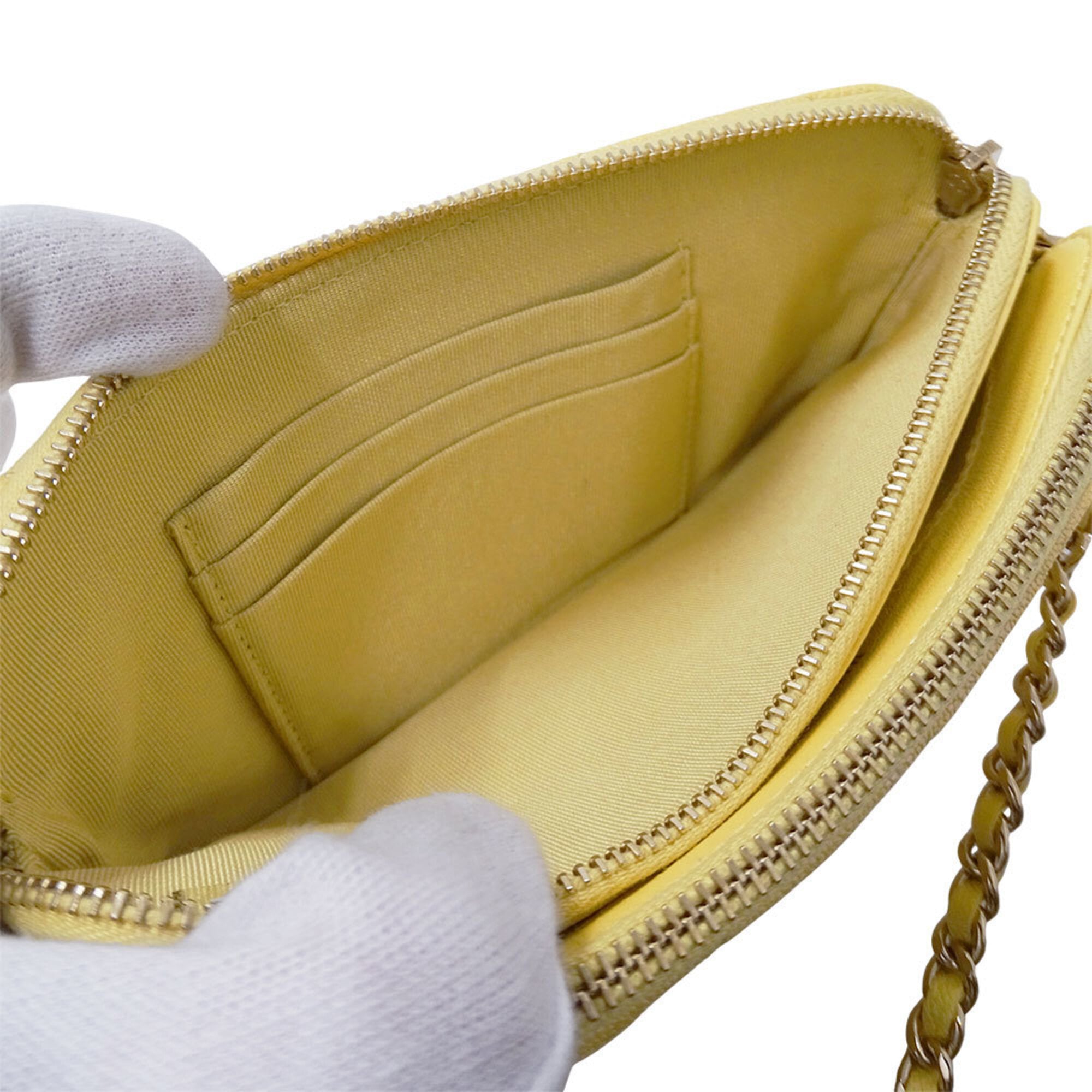 Chanel Yellow Grained Calfskin Chain/Shoulder Wallet (Pre-Owned)