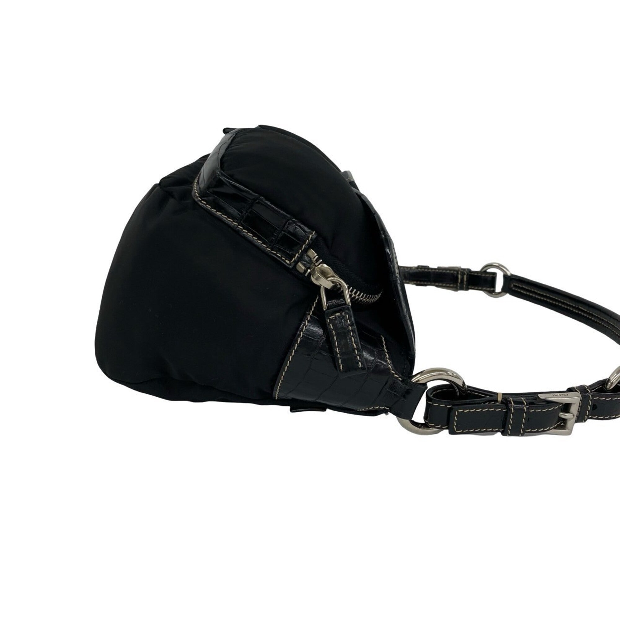 Prada Black Leather Nylon Handbag Shoulder Bag (Pre-Owned)