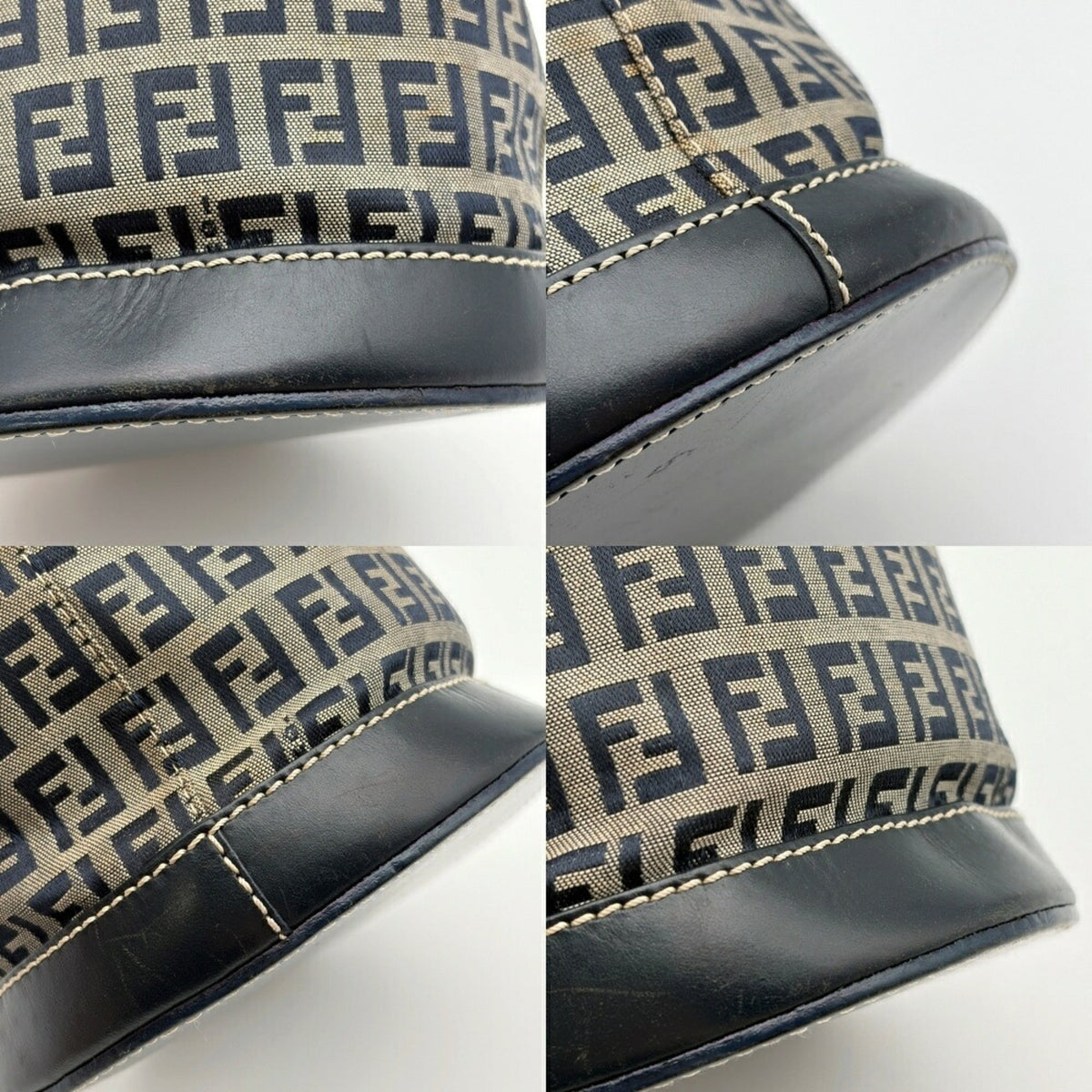 Fendi Zucca Navy Canvas Leather Shoulder Bag (Pre-Owned)