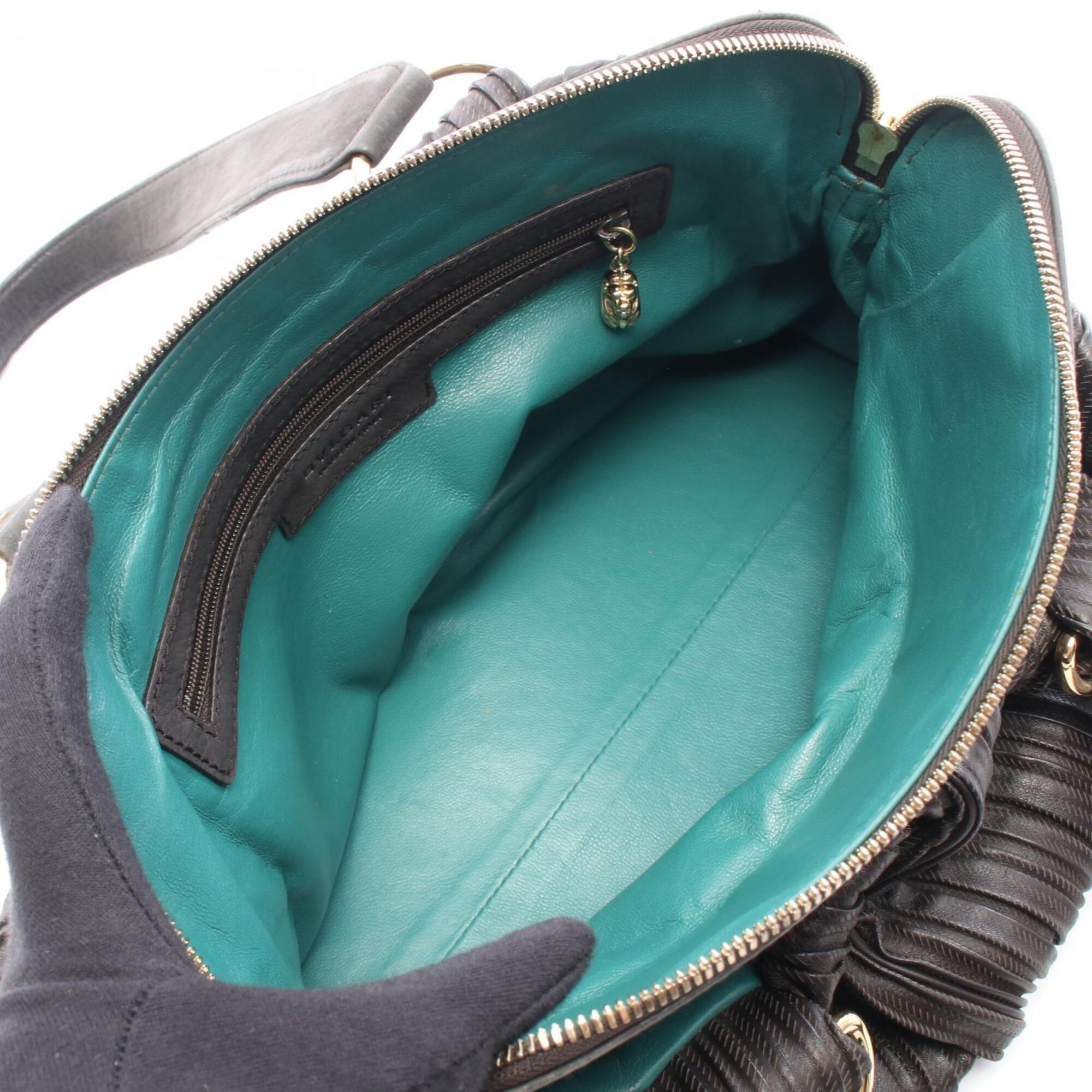 Bvlgari Brown Green Leather Handbag (Pre-Owned)