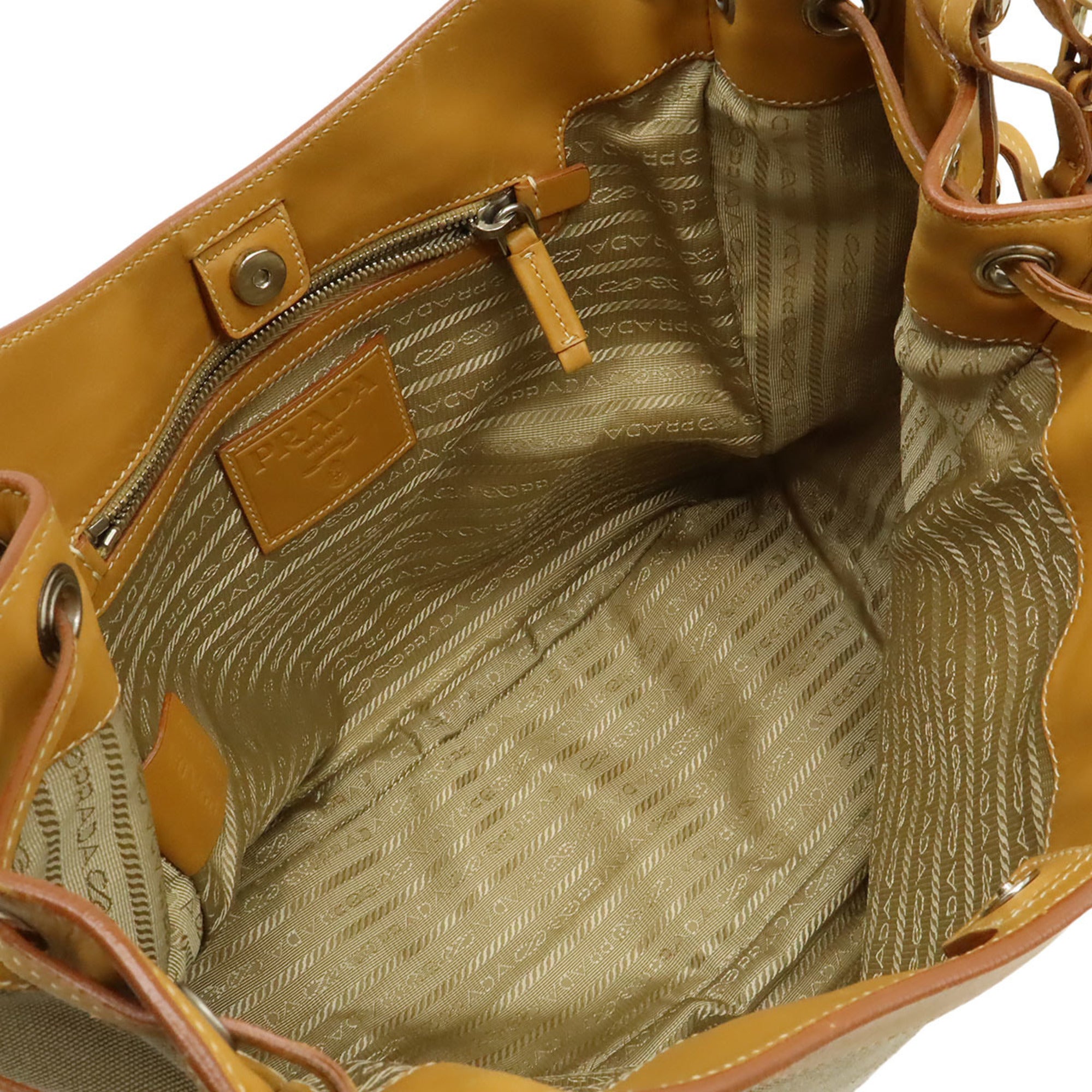 Prada Khaki Canvas Leather Shoulder Bag (Pre-Owned)